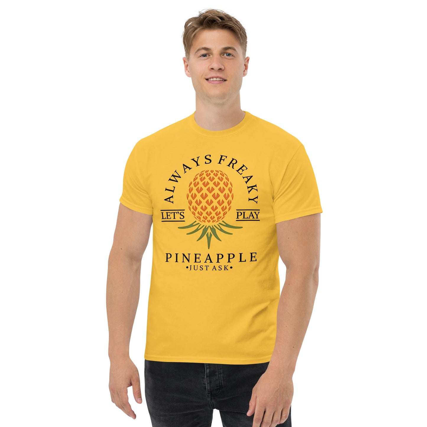 Classic T-shirt for Men Always Freaky Upside Down Pineapple Dark - Swinger Clothing