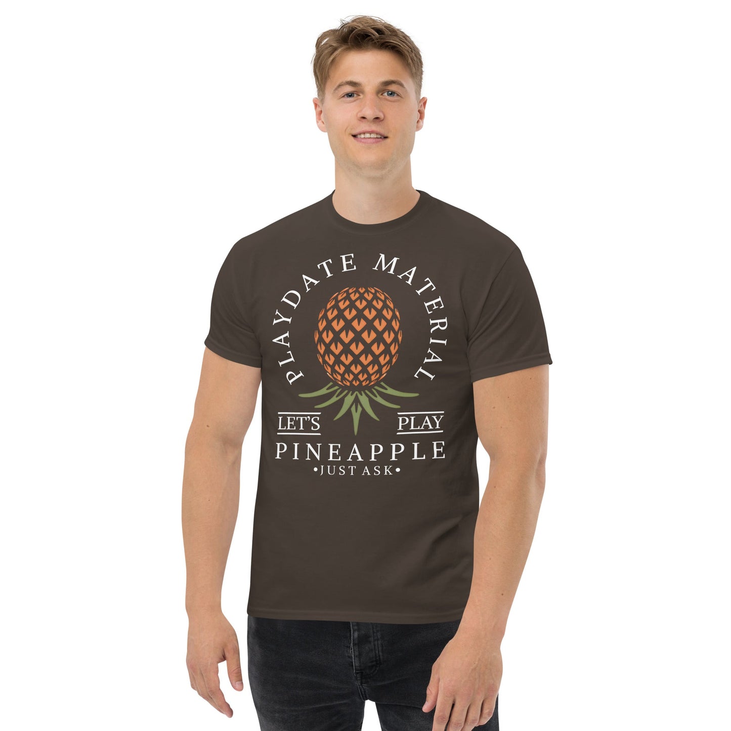Classic T-shirt for Men Playdate Material Upside Down Pineapple Dark - Swinger Clothing