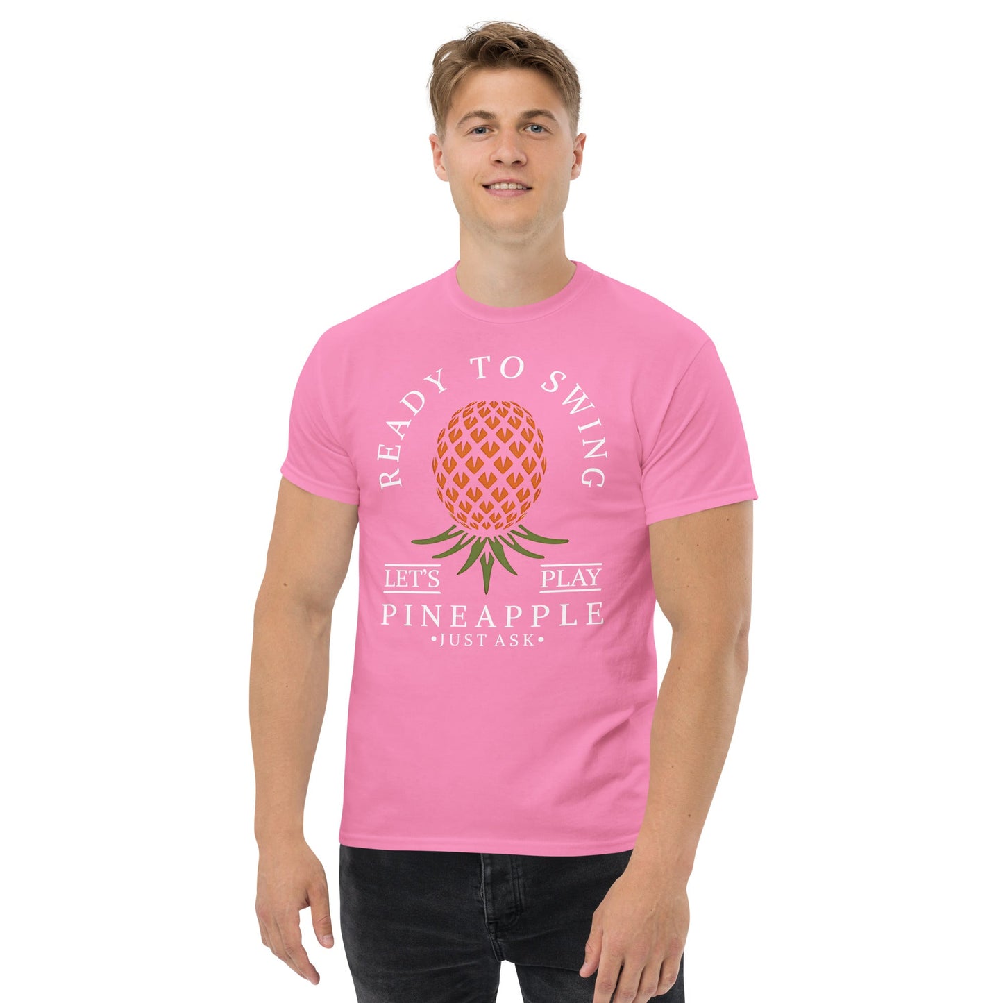 Classic T-shirt for Men Ready to Swing Upside Down Pineapple Dark - Swinger Clothing