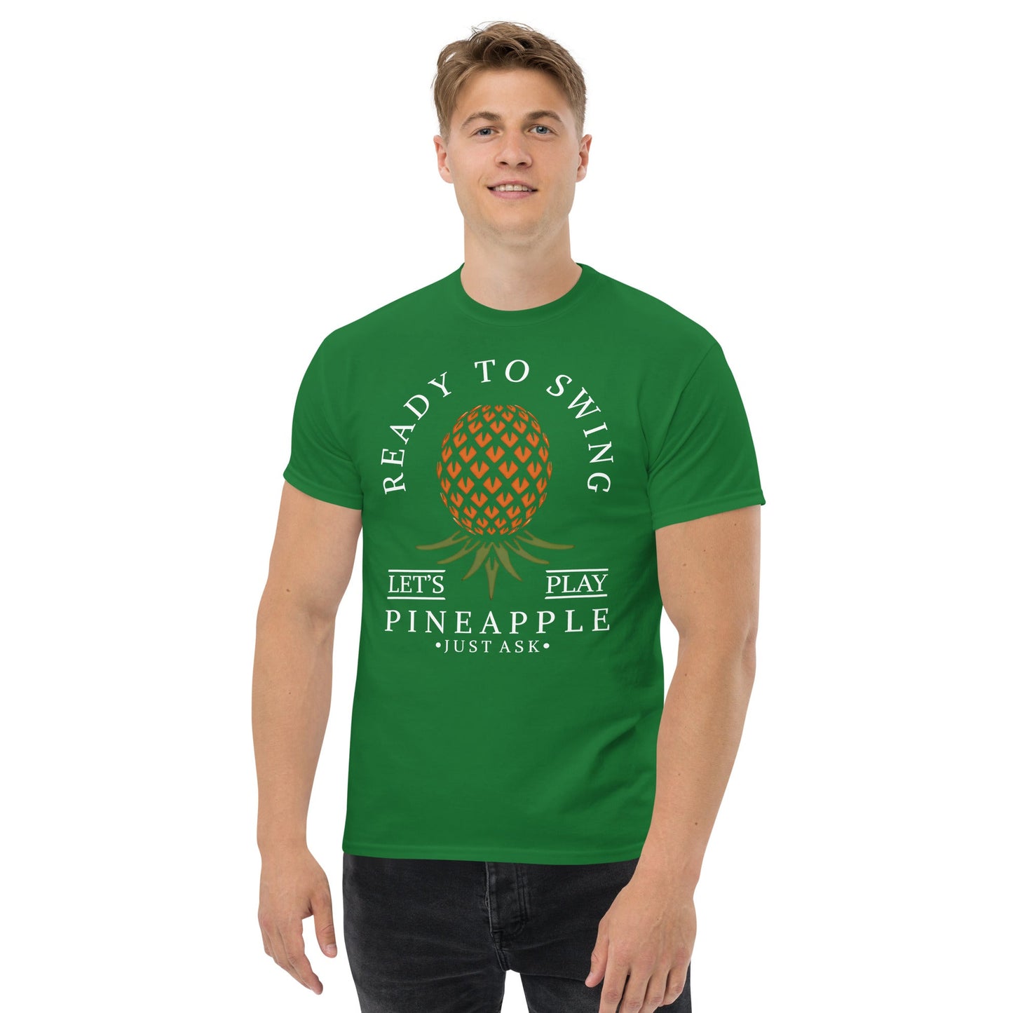 Classic T-shirt for Men Ready to Swing Upside Down Pineapple Dark - Swinger Clothing