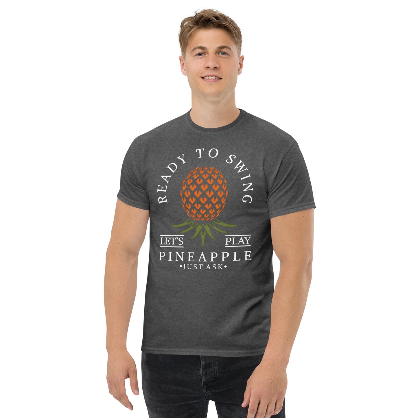 Classic T-shirt for Men Ready to Swing Upside Down Pineapple Dark - Swinger Clothing
