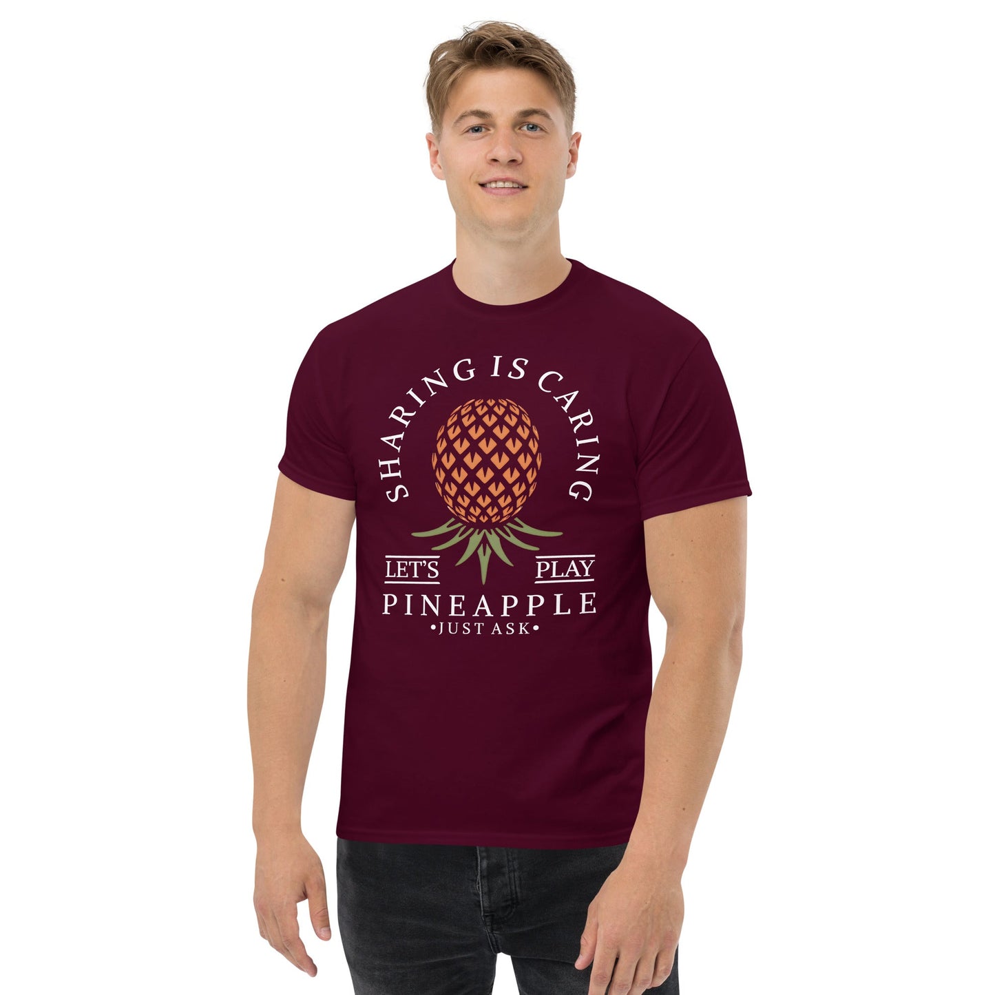 Classic T-shirt for Men Sharing is Caring Upside Down Pineapple Dark - Swinger Clothing