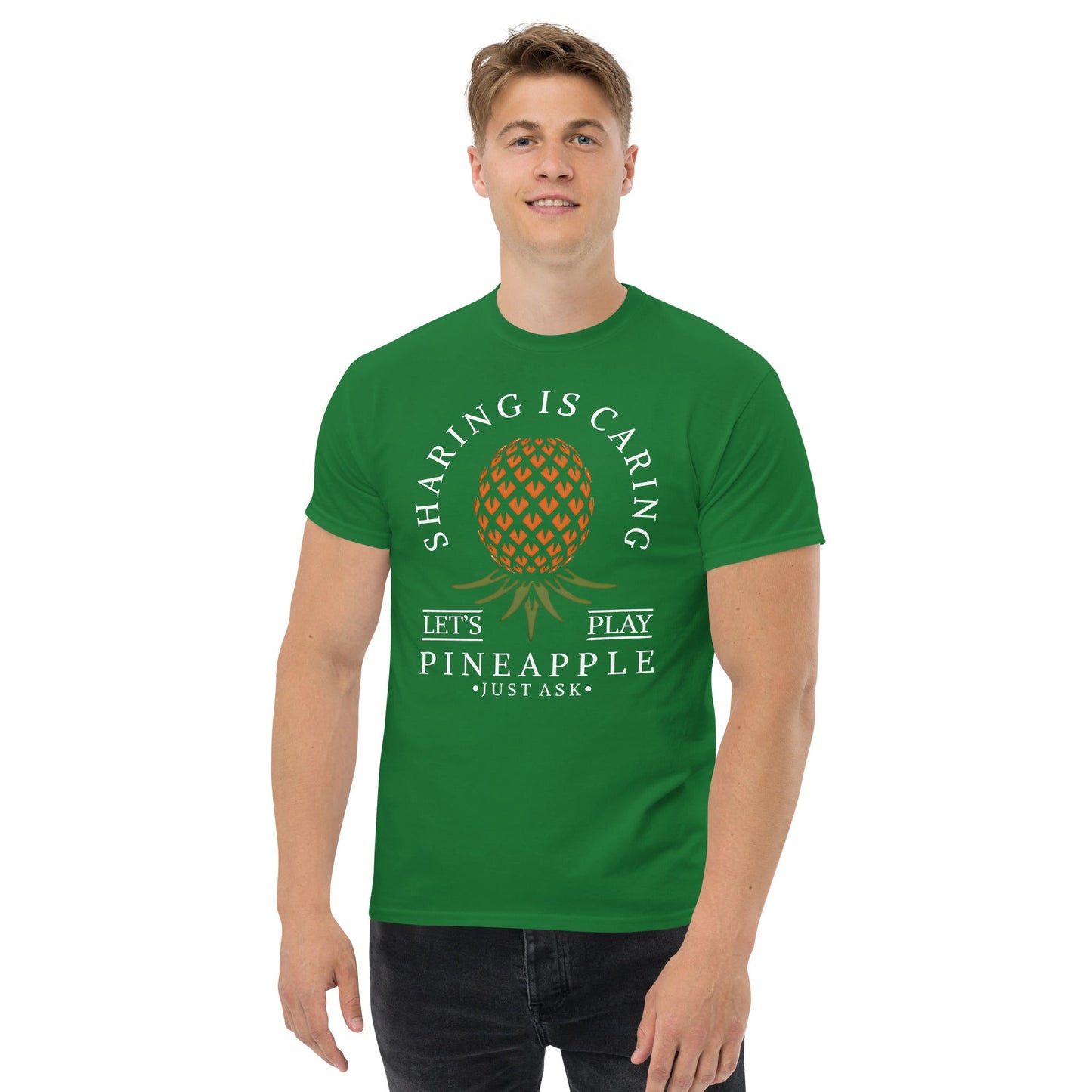 Classic T-shirt for Men Sharing is Caring Upside Down Pineapple Dark - Swinger Clothing