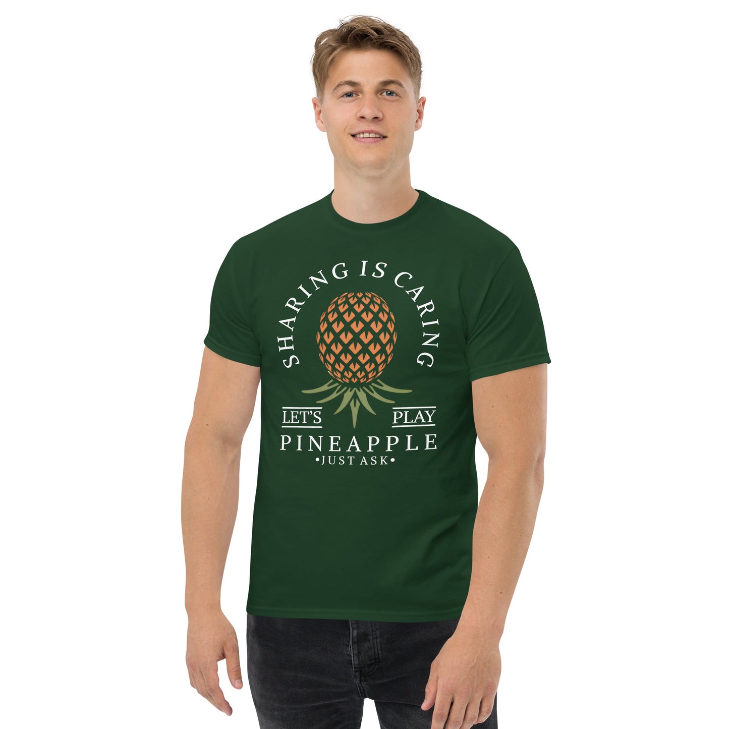 Classic T-shirt for Men Sharing is Caring Upside Down Pineapple Dark - Swinger Clothing