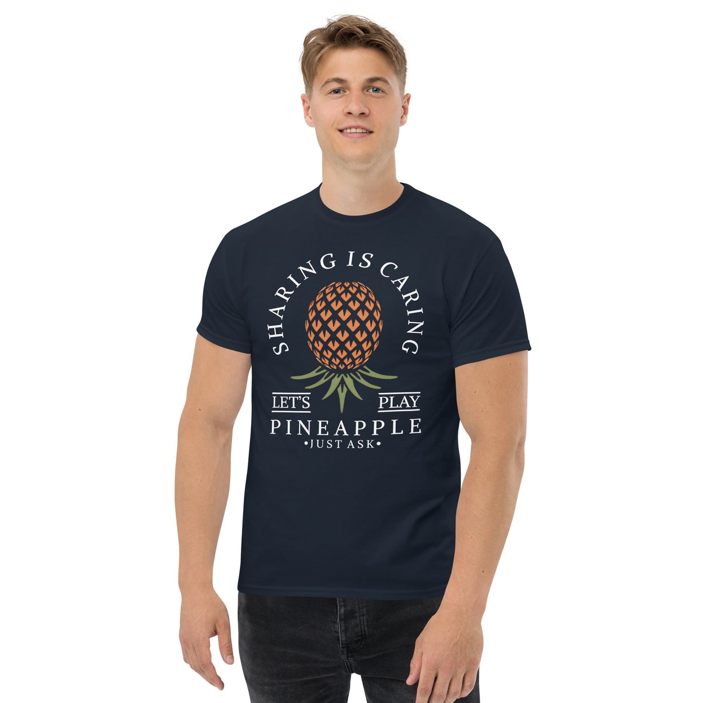 Classic T-shirt for Men Sharing is Caring Upside Down Pineapple Dark - Swinger Clothing