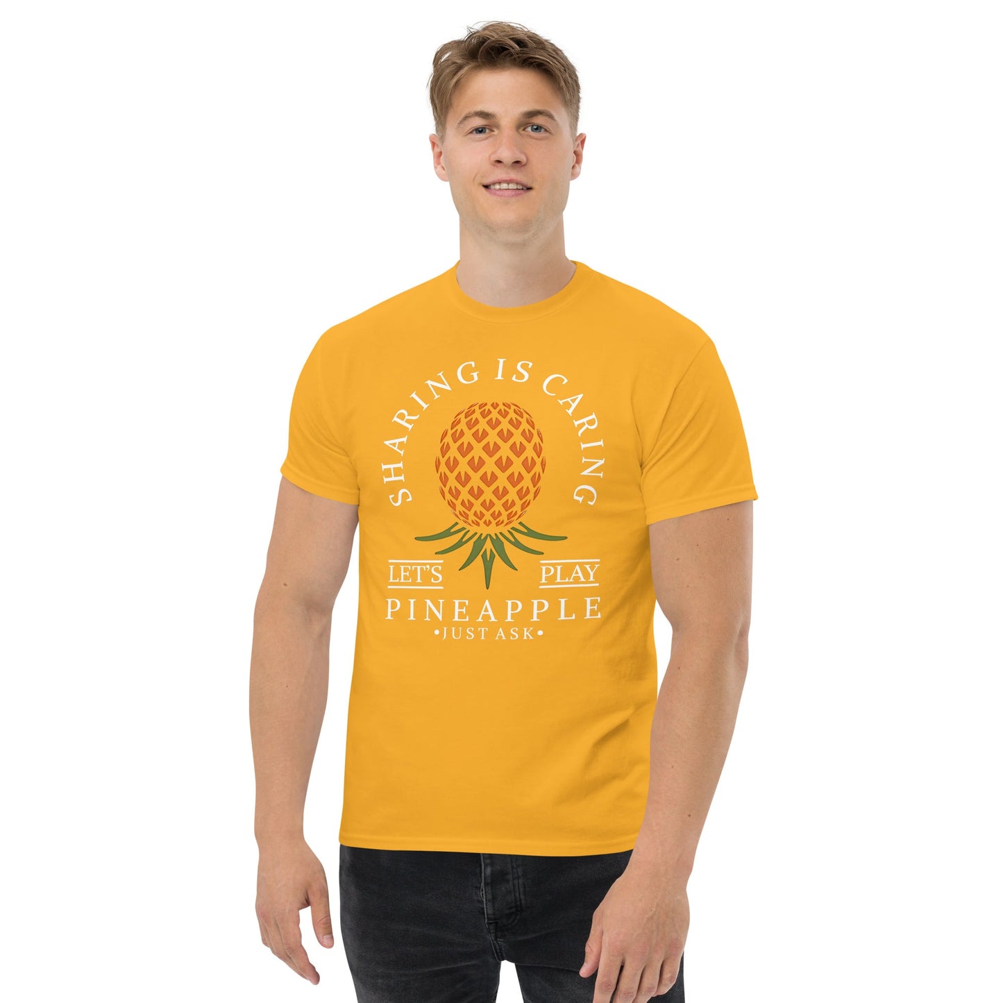 Classic T-shirt for Men Sharing is Caring Upside Down Pineapple Dark - Swinger Clothing