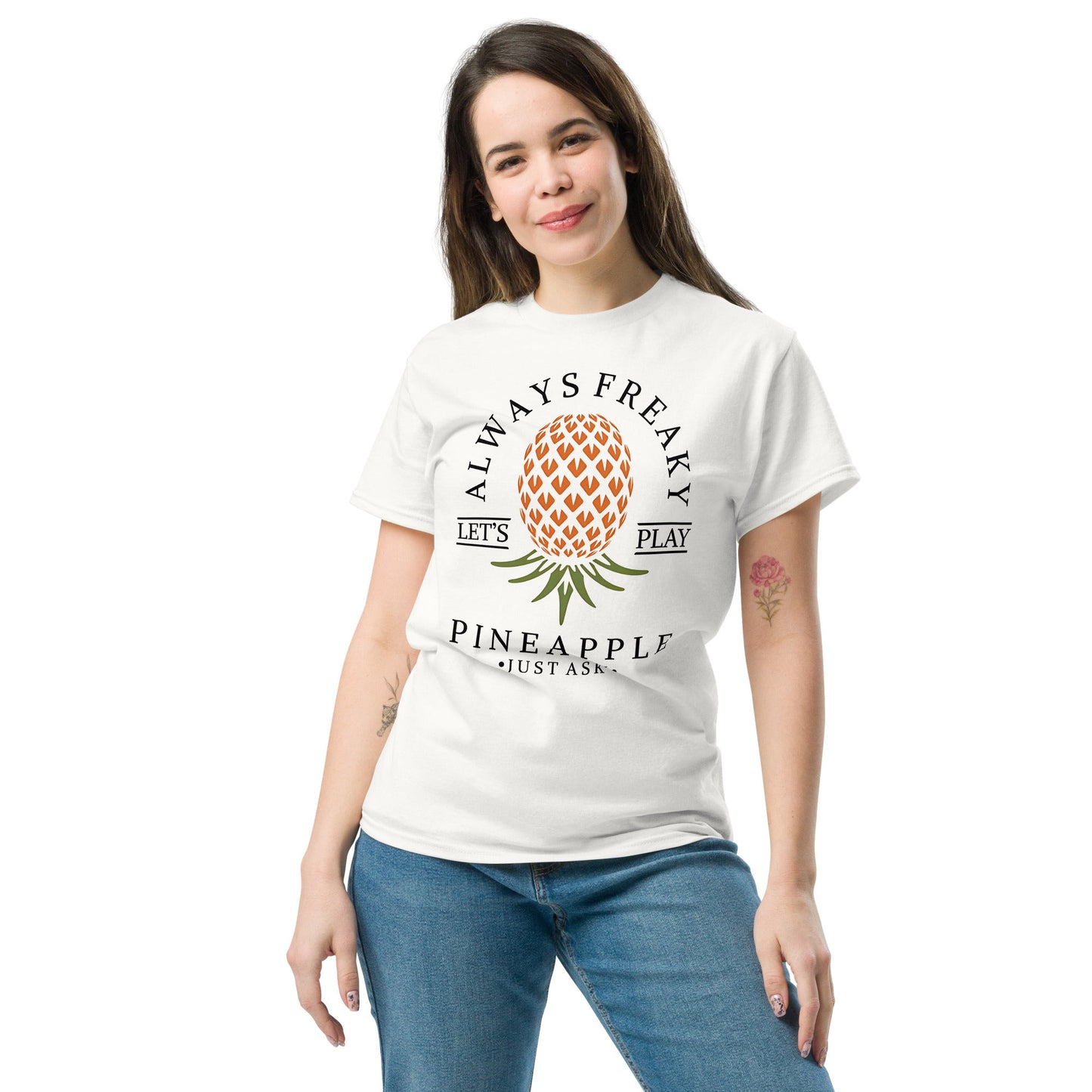 Classic T-shirt for Women Always Freaky Upside Down Pineapple Light - Swinger Clothing
