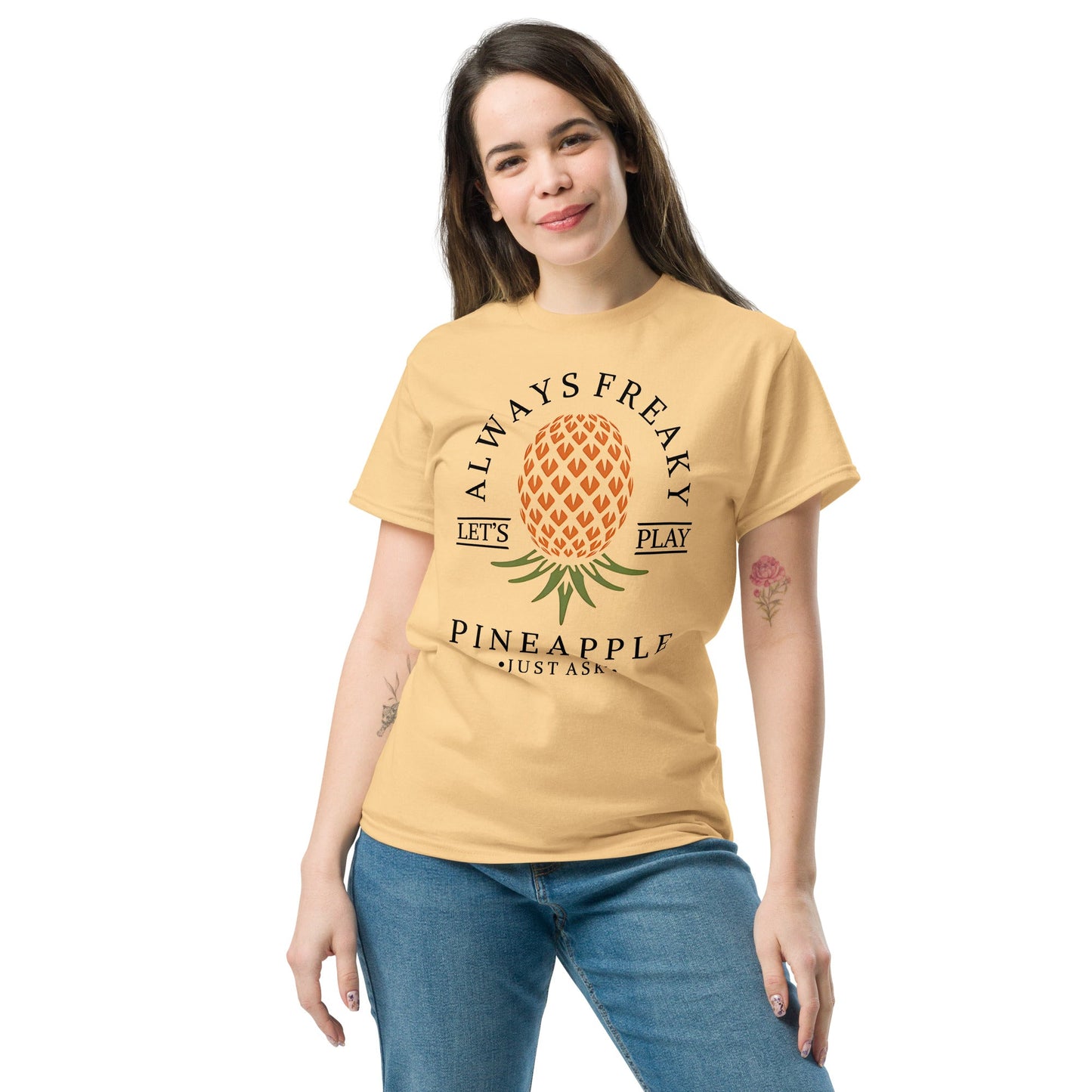 Classic T-shirt for Women Always Freaky Upside Down Pineapple Light - Swinger Clothing