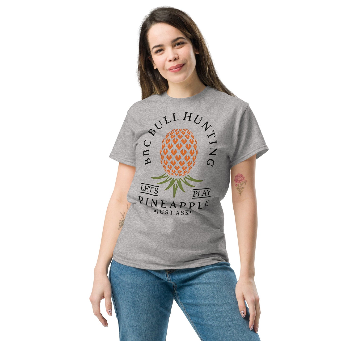 Classic T-shirt for Women BBC Bull Hunting Upside Down Pineapple Light - Swinger Clothing