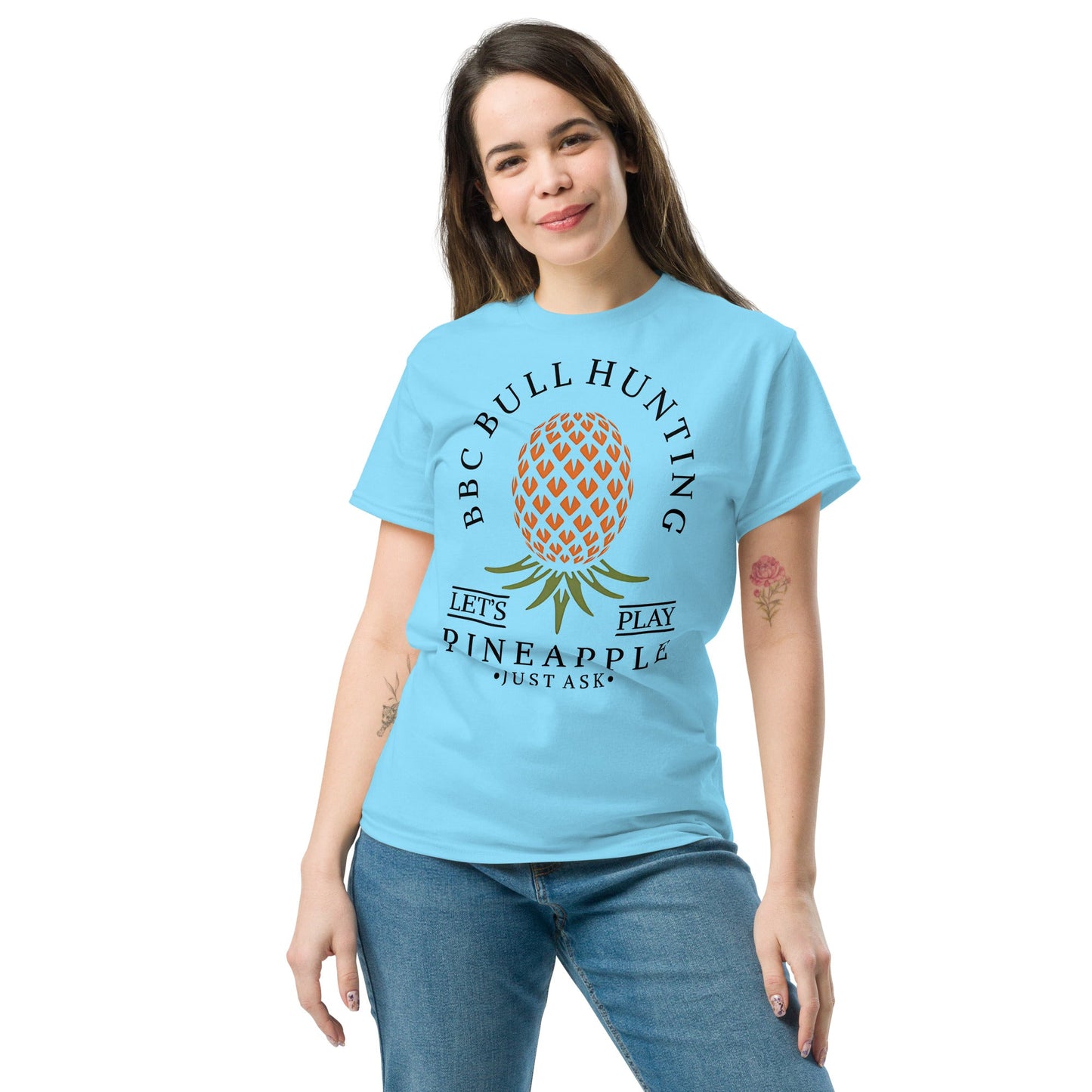 Classic T-shirt for Women BBC Bull Hunting Upside Down Pineapple Light - Swinger Clothing