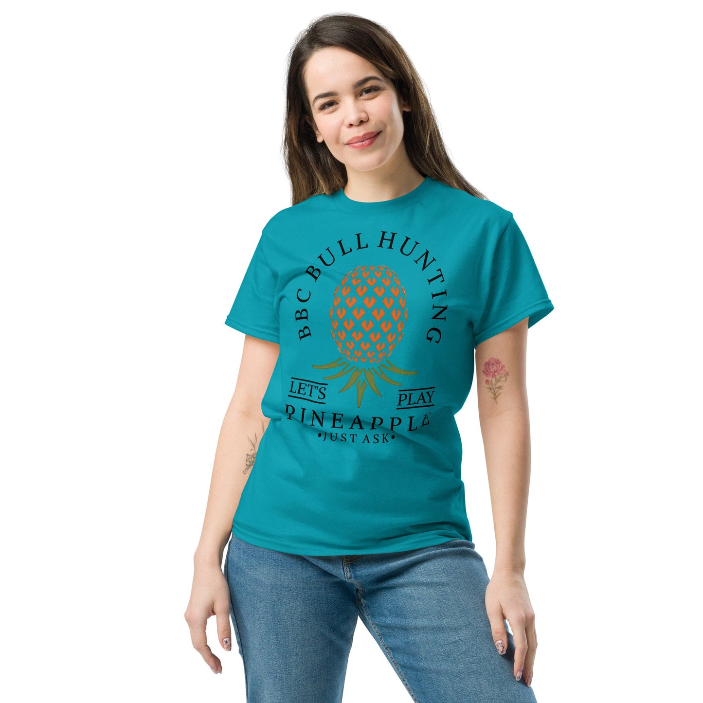 Classic T-shirt for Women BBC Bull Hunting Upside Down Pineapple Light - Swinger Clothing