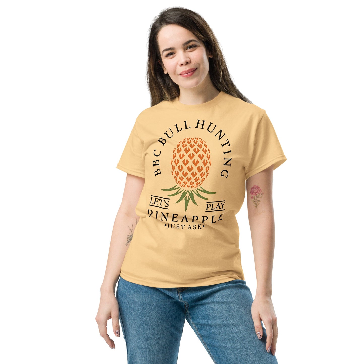 Classic T-shirt for Women BBC Bull Hunting Upside Down Pineapple Light - Swinger Clothing