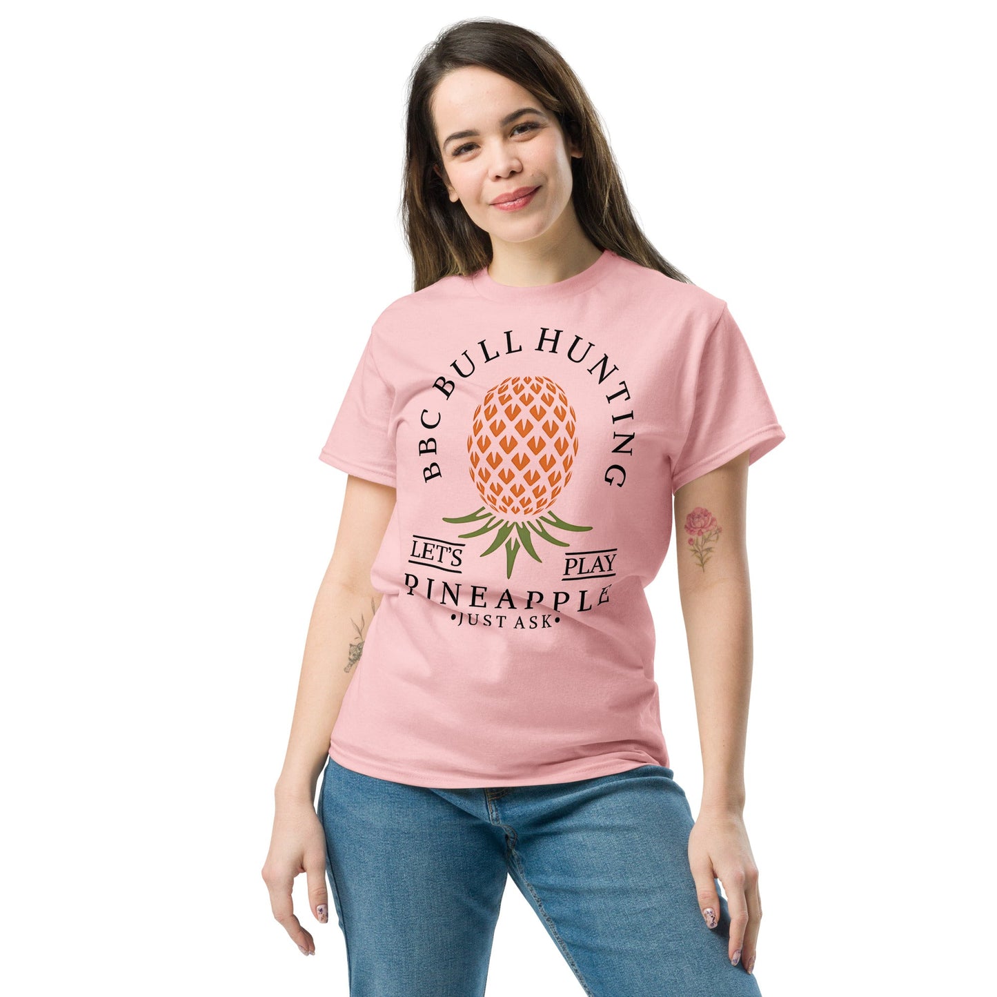 Classic T-shirt for Women BBC Bull Hunting Upside Down Pineapple Light - Swinger Clothing