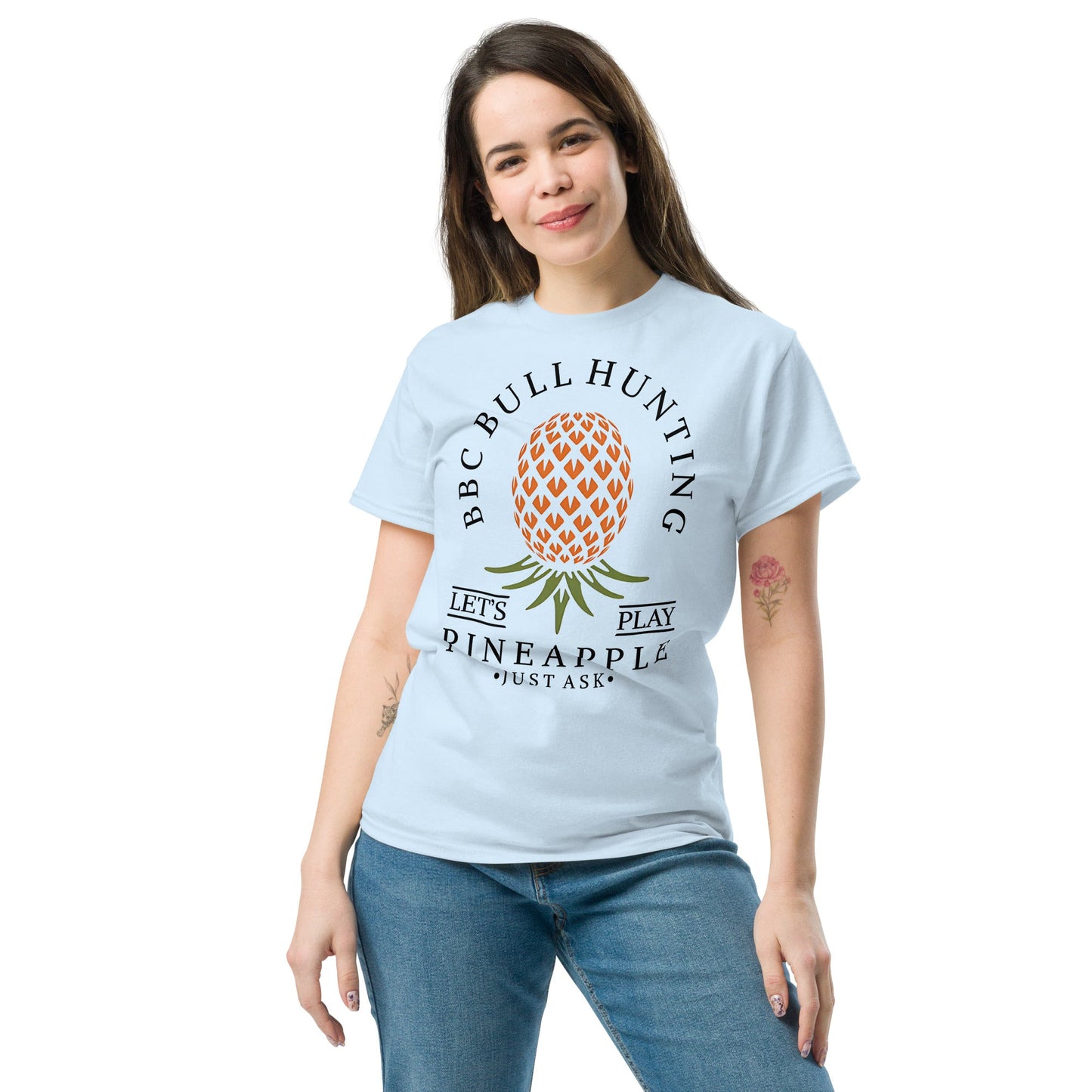 Classic T-shirt for Women BBC Bull Hunting Upside Down Pineapple Light - Swinger Clothing
