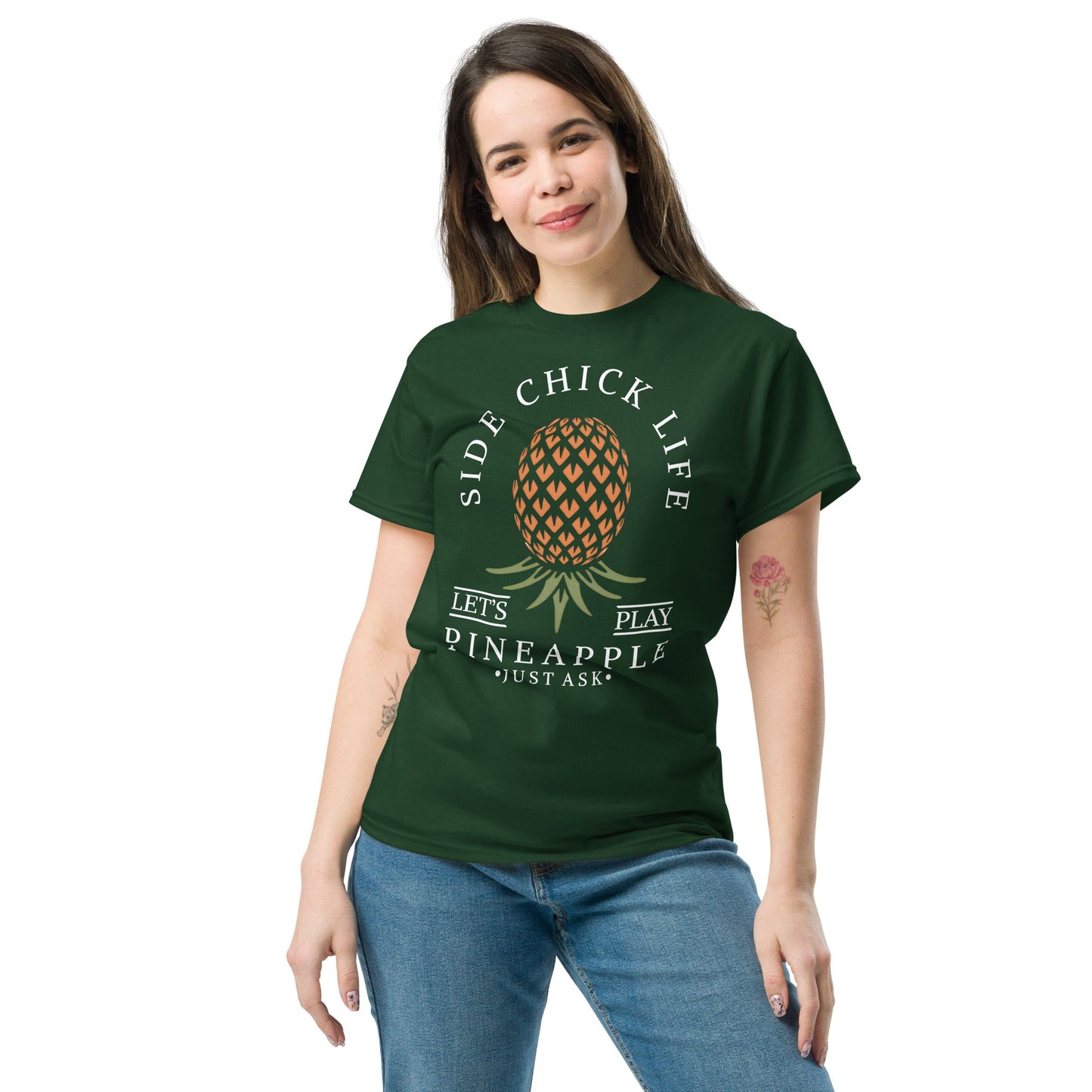 Classic T-shirt for Women Side Chick Life Upside Down Pineapple Dark - Swinger Clothing