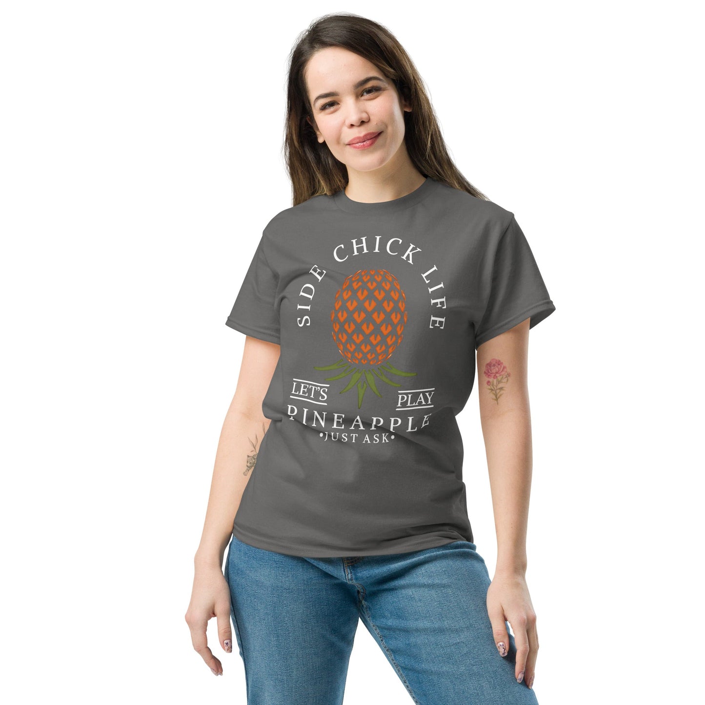 Classic T-shirt for Women Side Chick Life Upside Down Pineapple Dark - Swinger Clothing