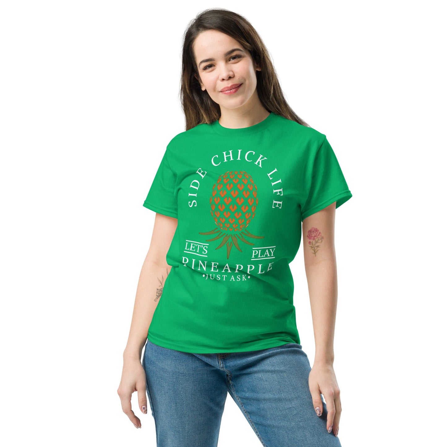 Classic T-shirt for Women Side Chick Life Upside Down Pineapple Dark - Swinger Clothing