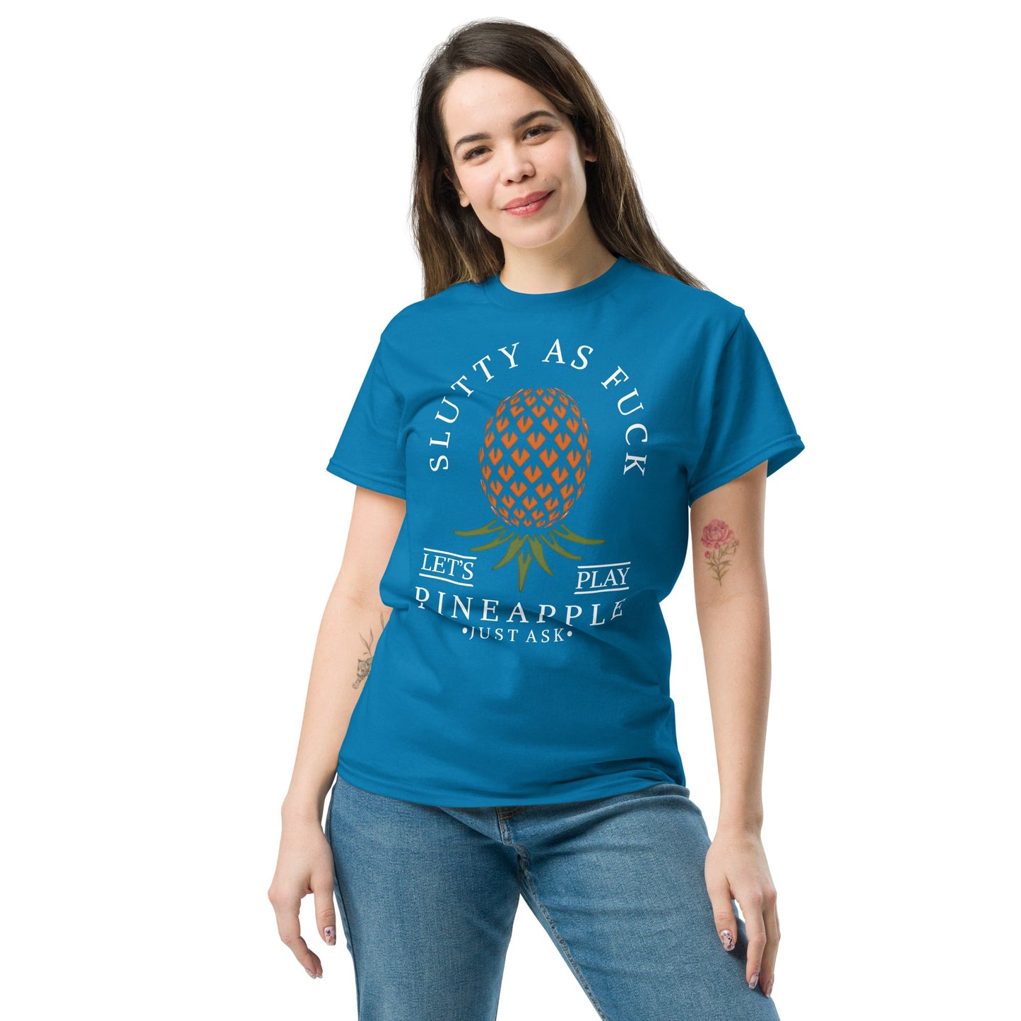 Classic T-shirt for Women Slutty AF Upside Down Pineapple Dark - Swinger Clothing