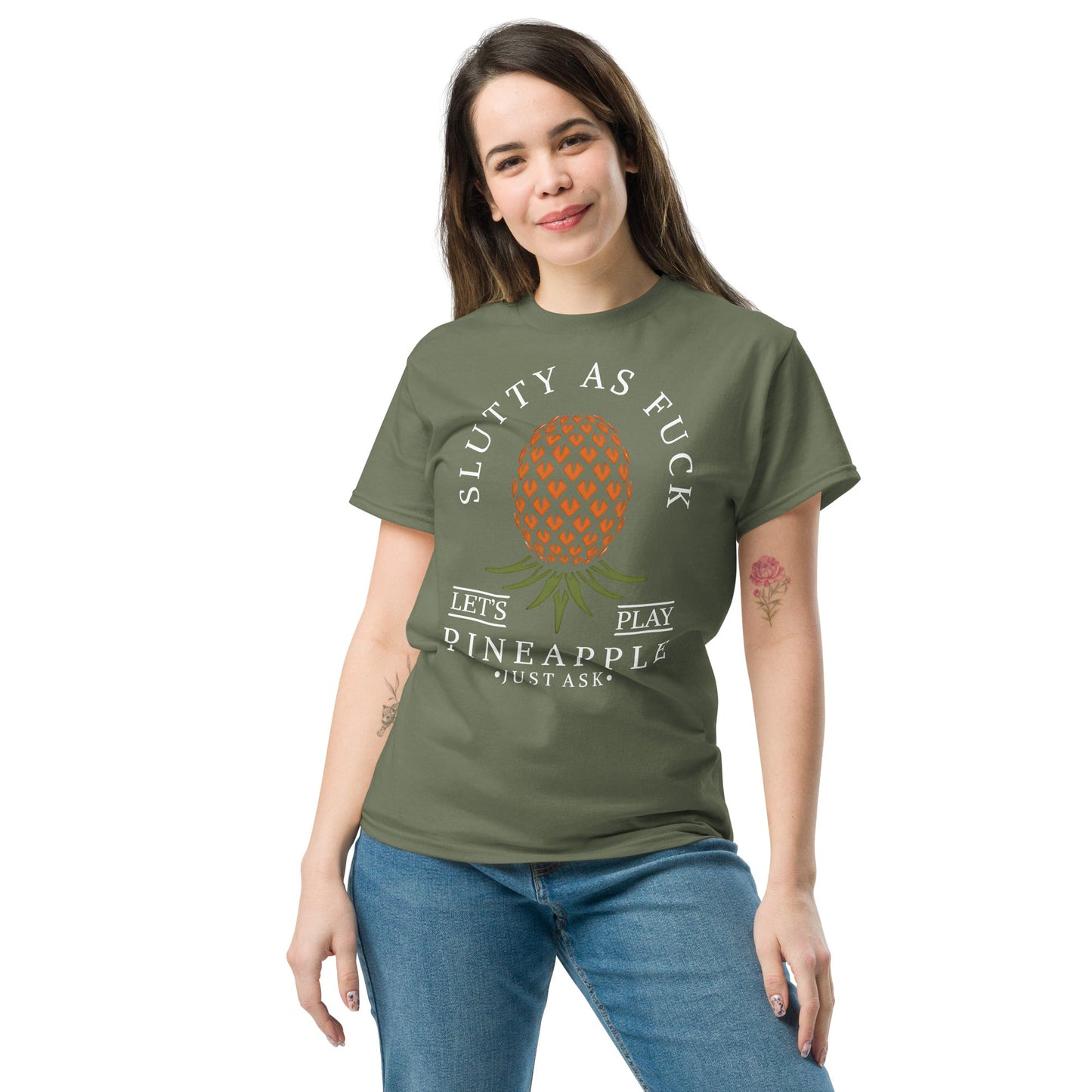 Classic T-shirt for Women Slutty AF Upside Down Pineapple Dark - Swinger Clothing