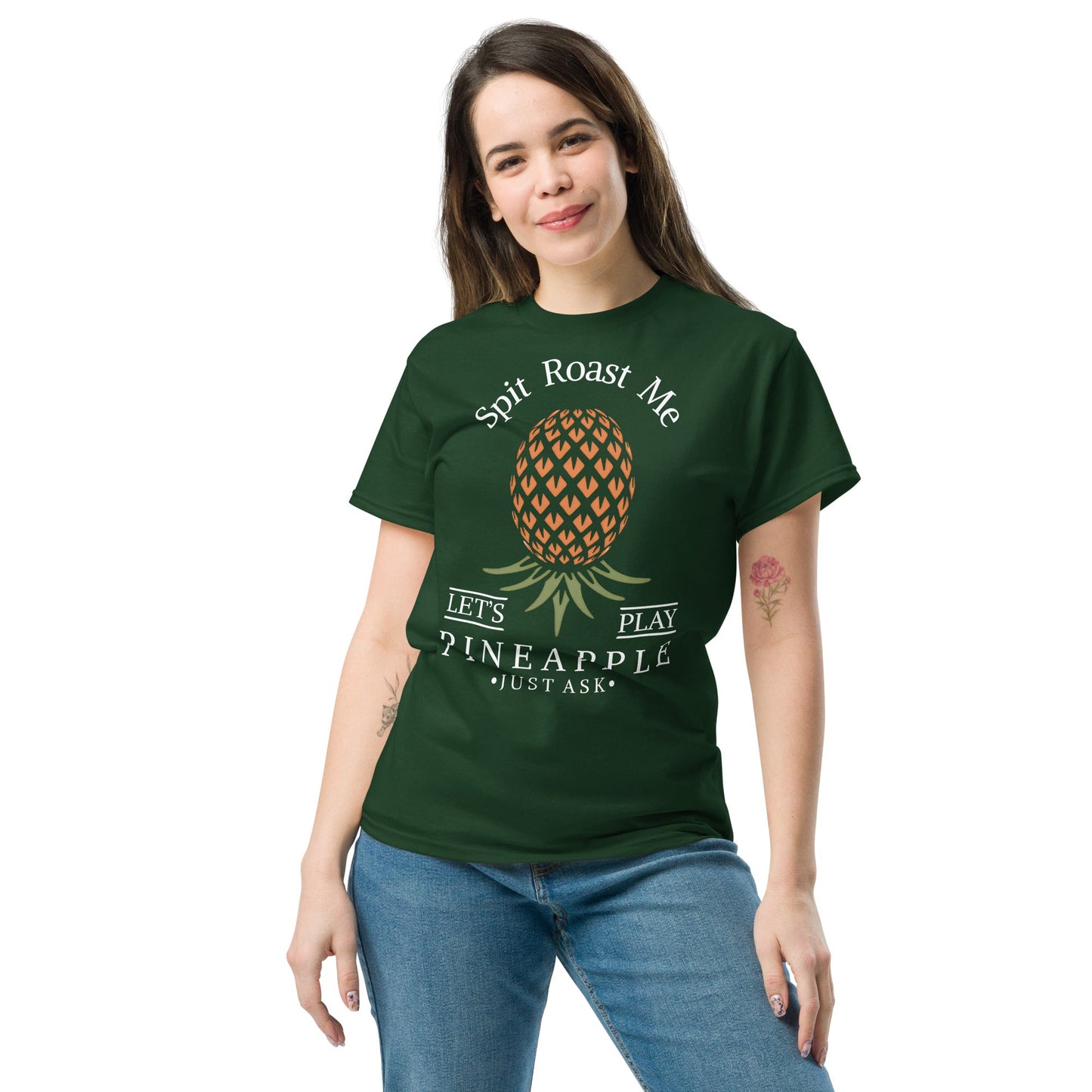 Classic T-shirt for Women Spit Roast Me Upside Down Pineapple Dark - Swinger Clothing