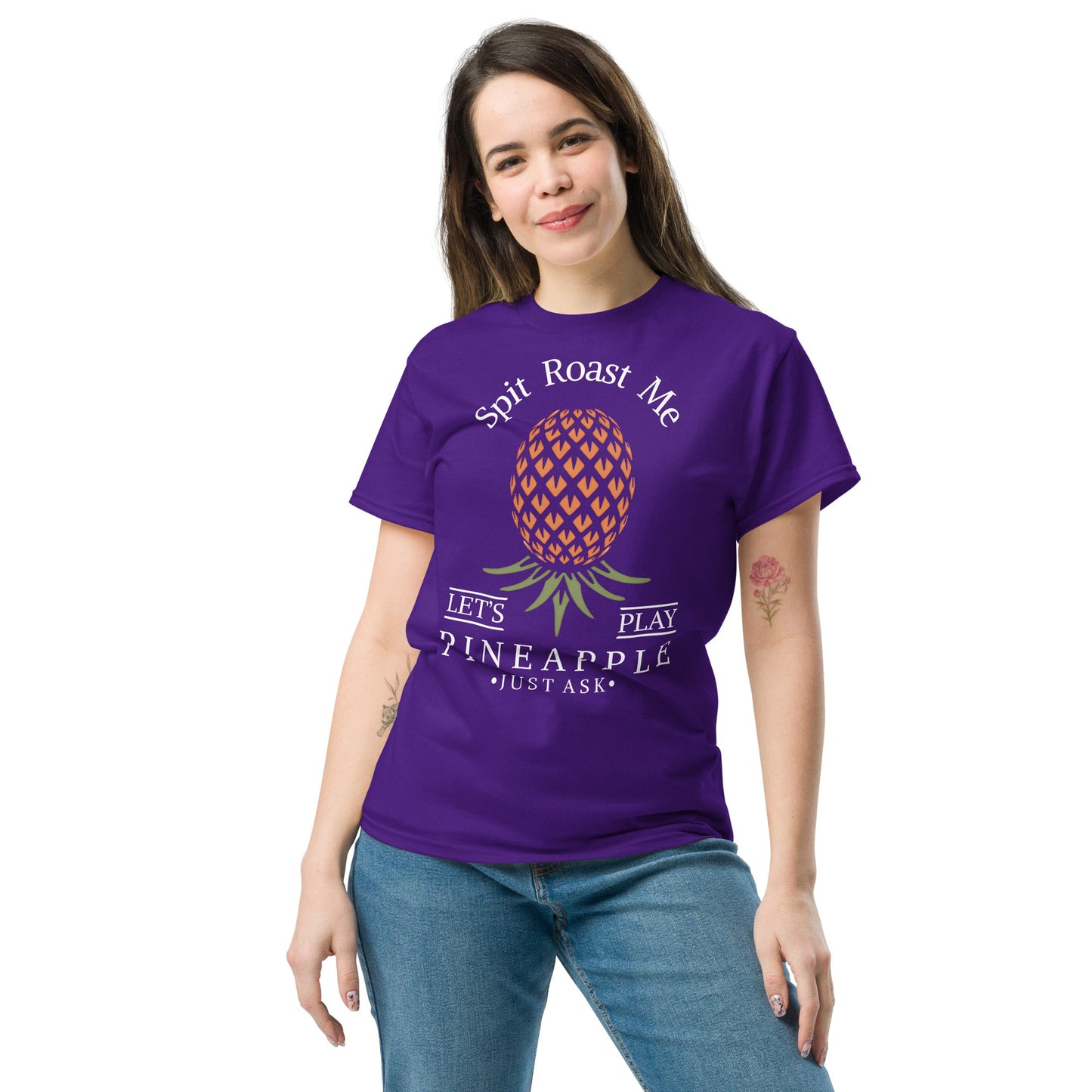 Classic T-shirt for Women Spit Roast Me Upside Down Pineapple Dark - Swinger Clothing