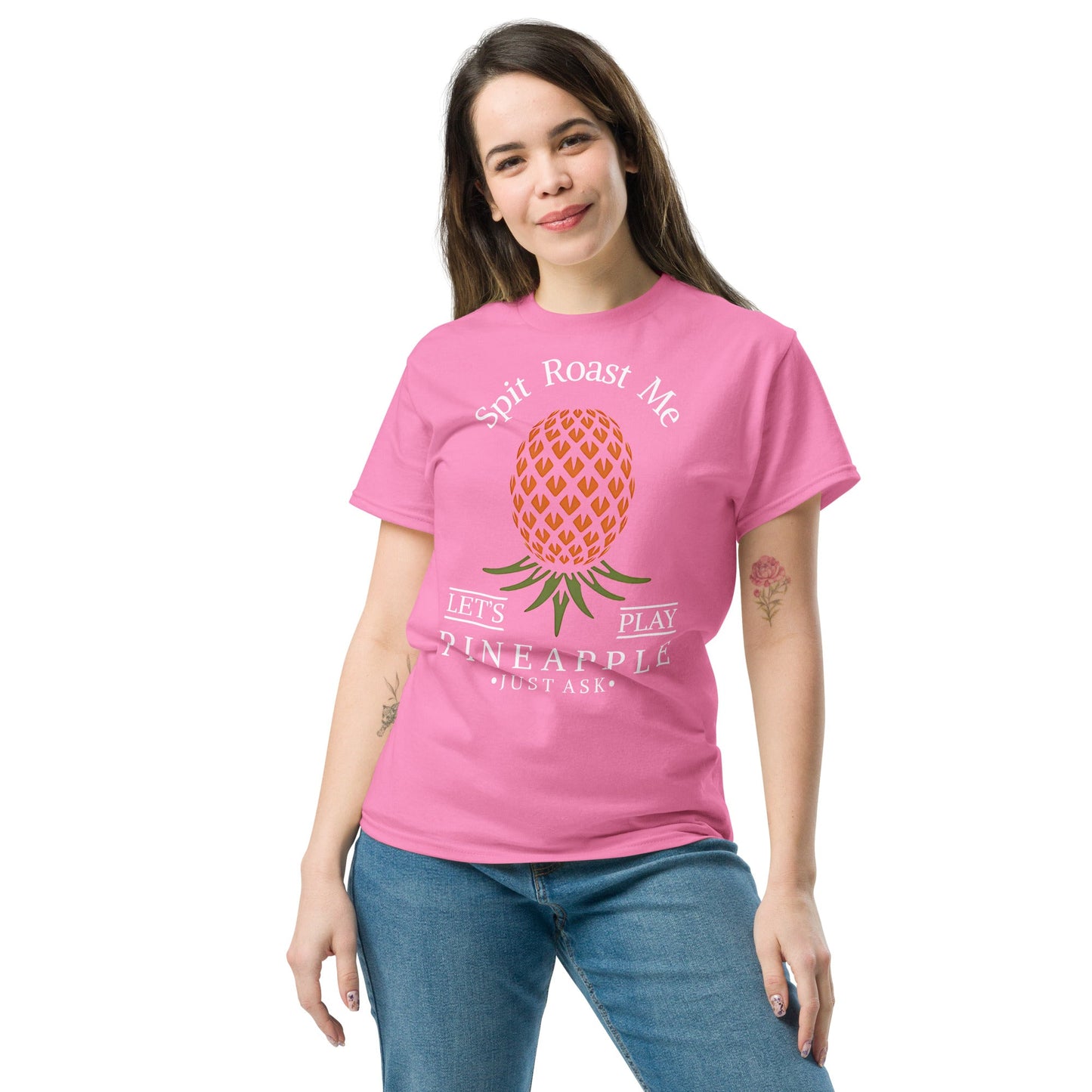 Classic T-shirt for Women Spit Roast Me Upside Down Pineapple Dark - Swinger Clothing