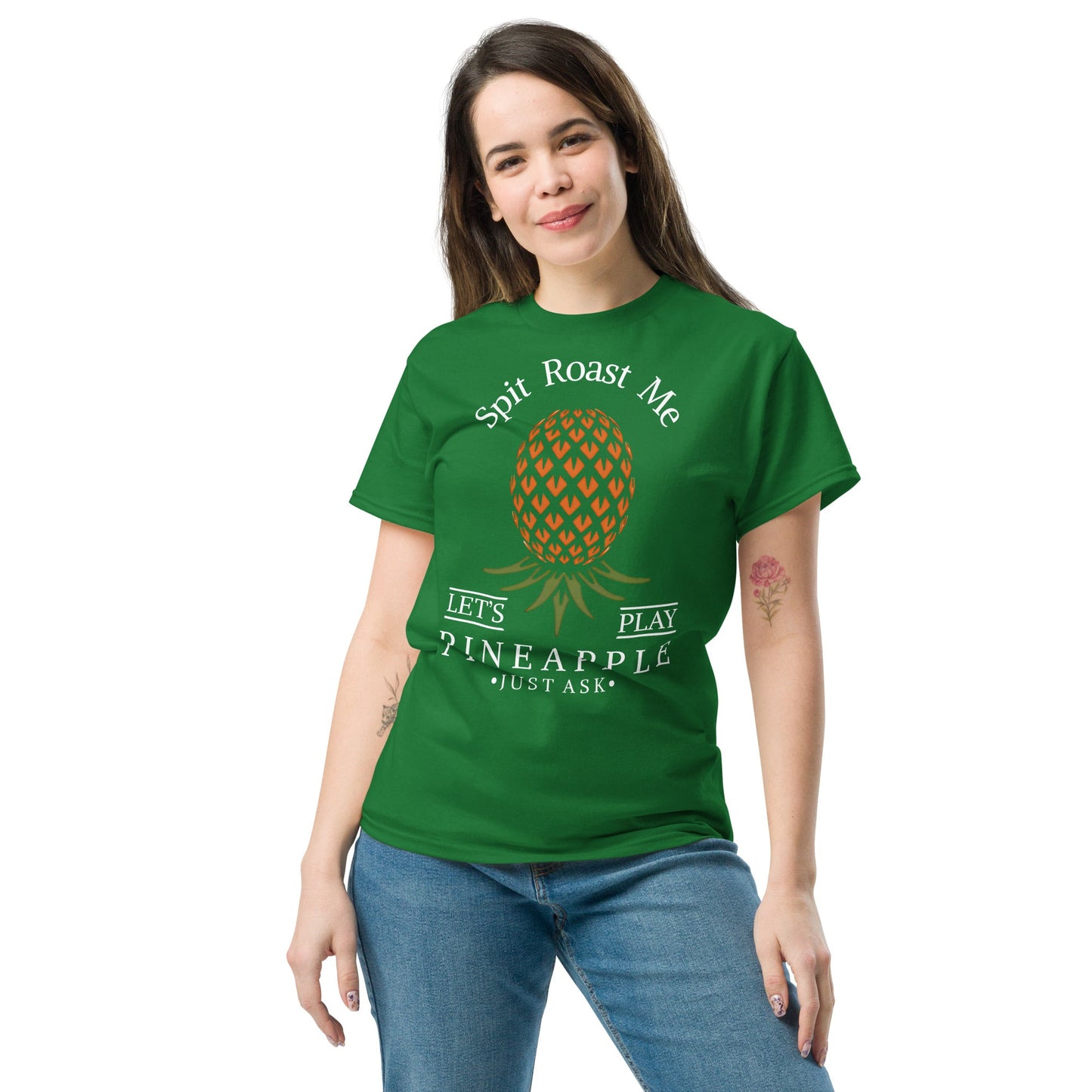 Classic T-shirt for Women Spit Roast Me Upside Down Pineapple Dark - Swinger Clothing