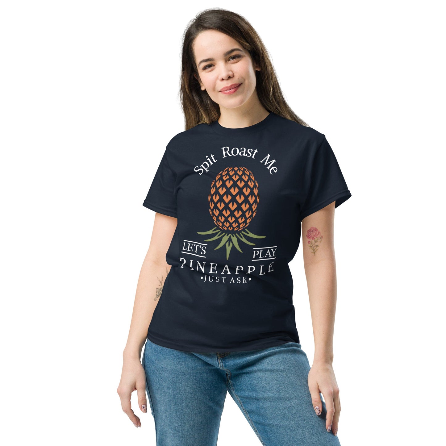 Classic T-shirt for Women Spit Roast Me Upside Down Pineapple Dark - Swinger Clothing