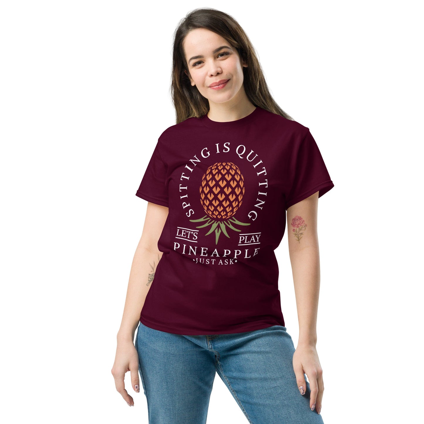 Classic T-shirt for Women Spitting is Quitting Upside Down Pineapple Dark - Swinger Clothing