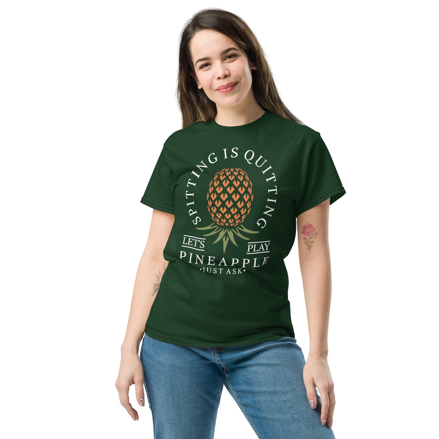 Classic T-shirt for Women Spitting is Quitting Upside Down Pineapple Dark - Swinger Clothing