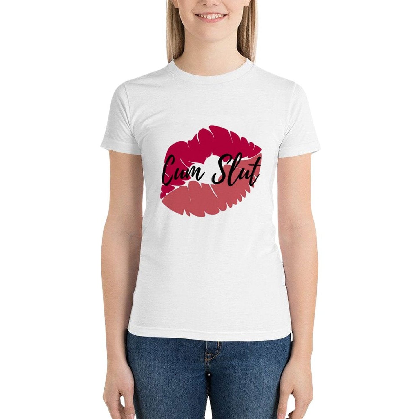 Short Sleeve Double Sided Women's Cotton T-Shirt Cum Slut - Swinger Clothing