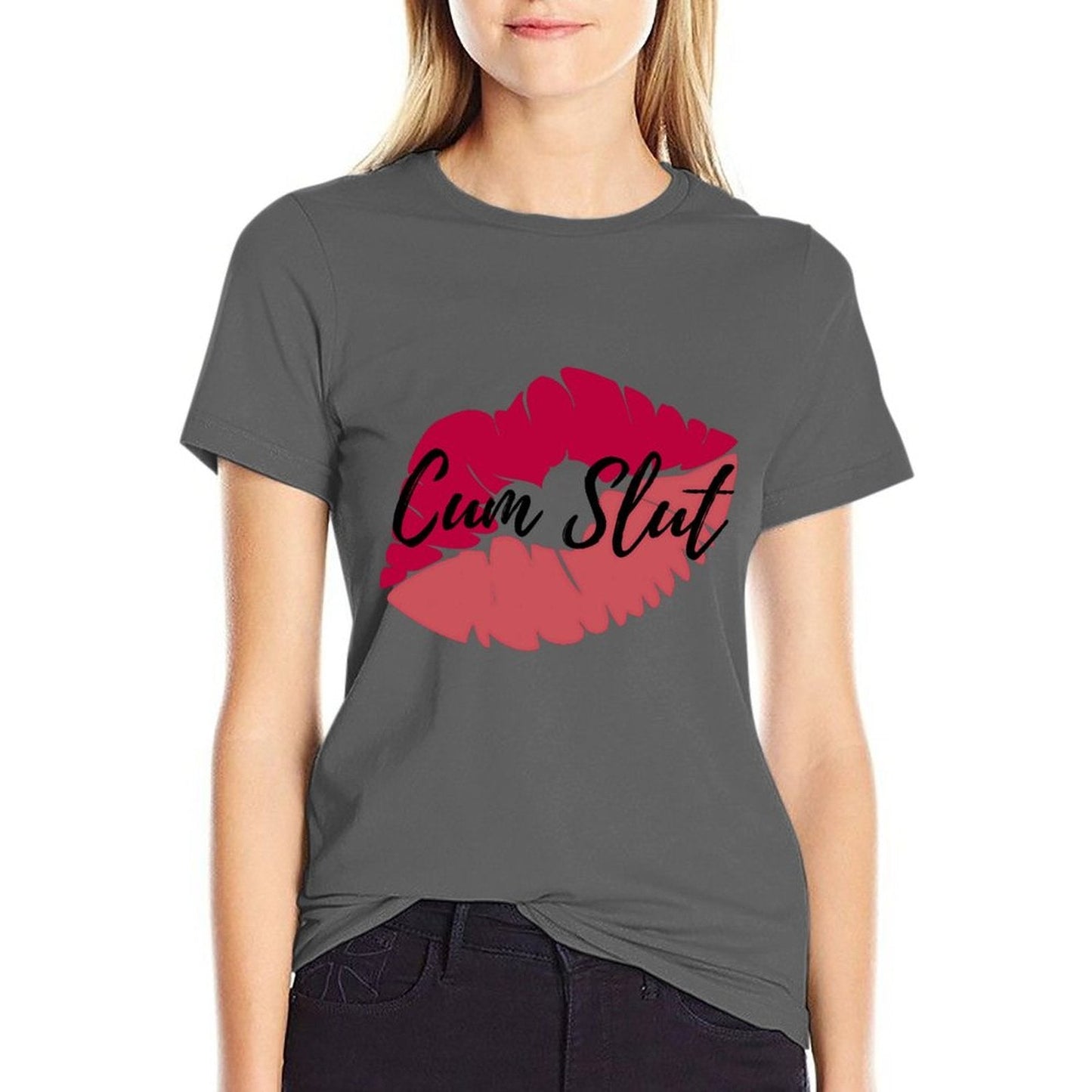 Short Sleeve Double Sided Women's Cotton T-Shirt Cum Slut - Swinger Clothing