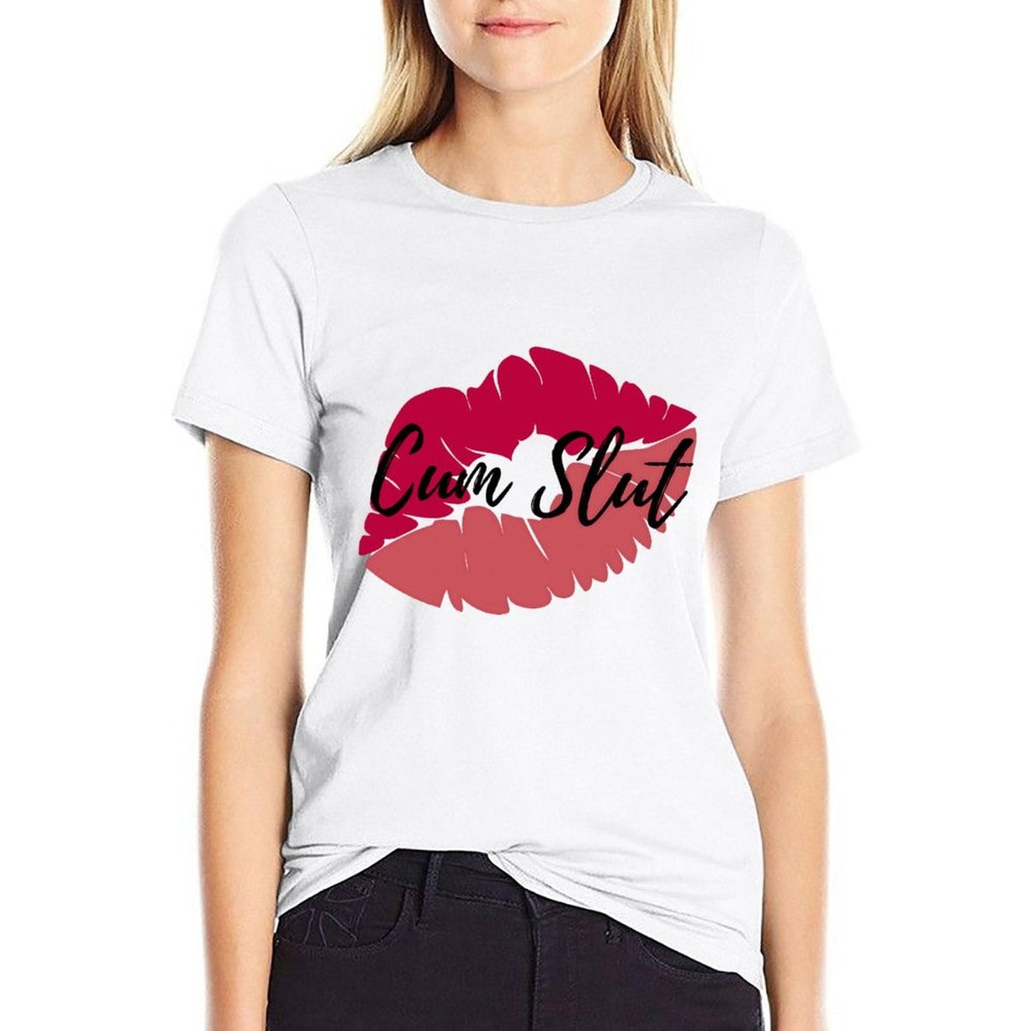 Short Sleeve Double Sided Women's Cotton T-Shirt Cum Slut - Swinger Clothing