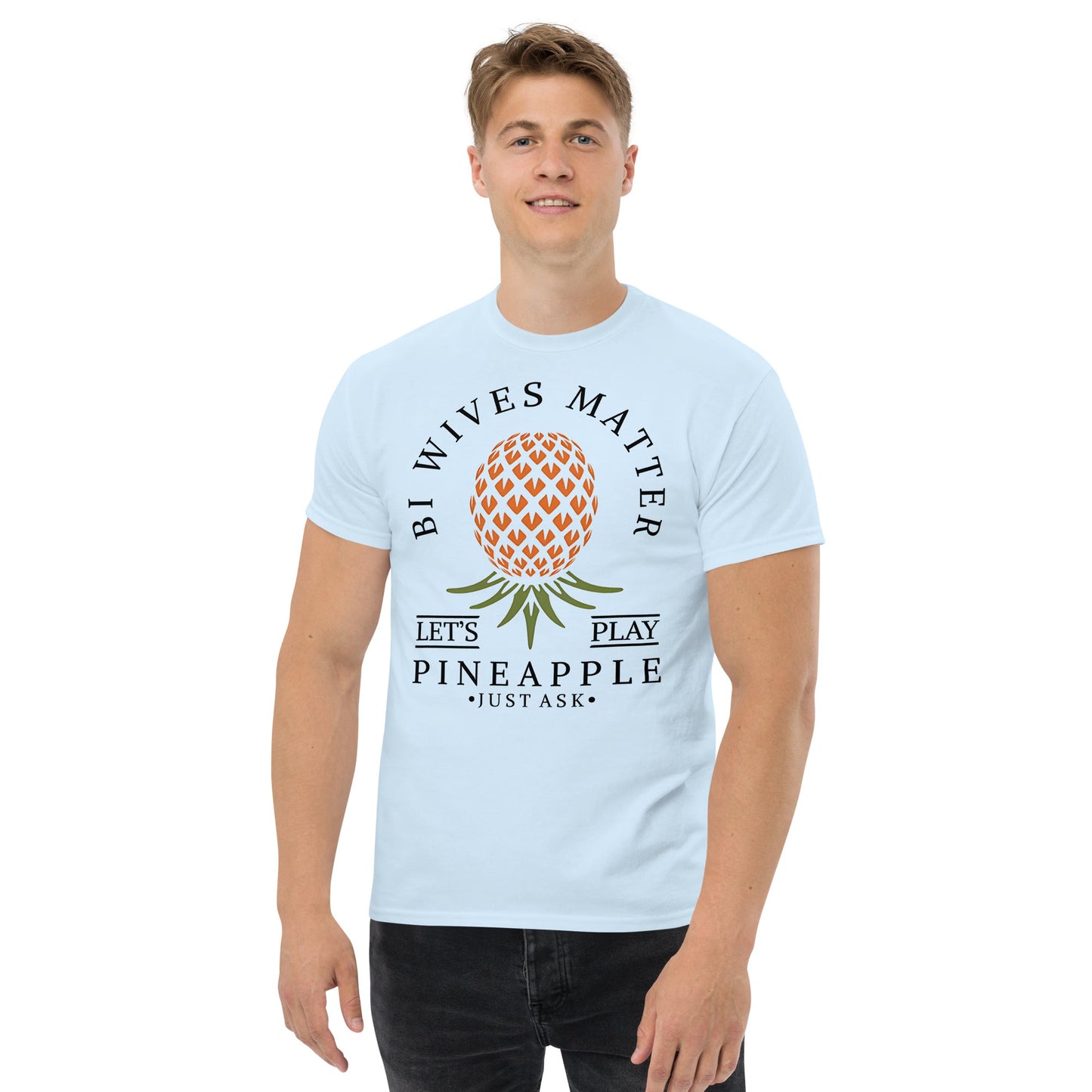Classic T-shirt for Men Bi Wives Matter Upside Down Pineapple Dark - Swinger Clothing