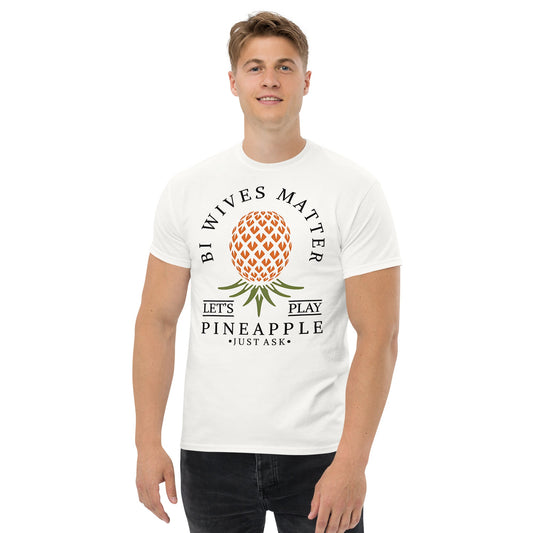 Classic T-shirt for Men Bi Wives Matter Upside Down Pineapple Dark - Swinger Clothing