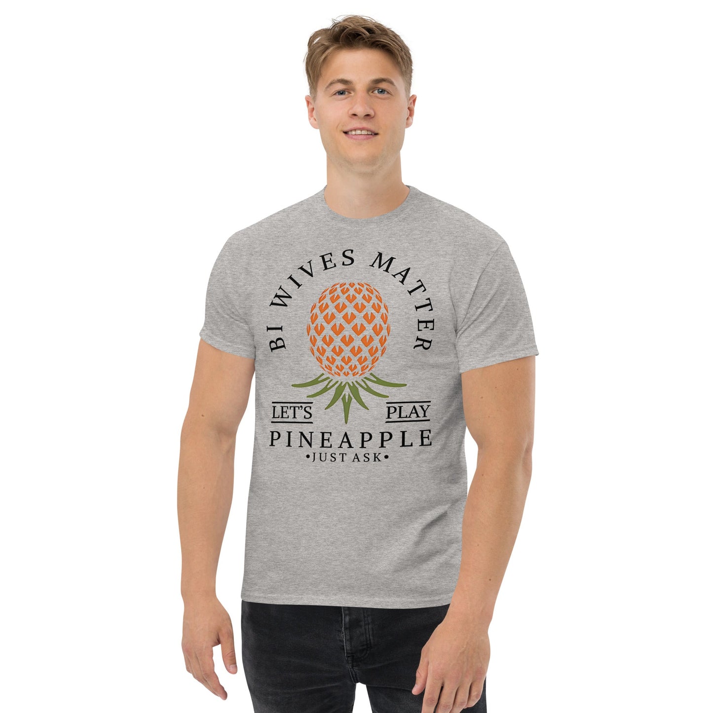 Classic T-shirt for Men Bi Wives Matter Upside Down Pineapple Dark - Swinger Clothing