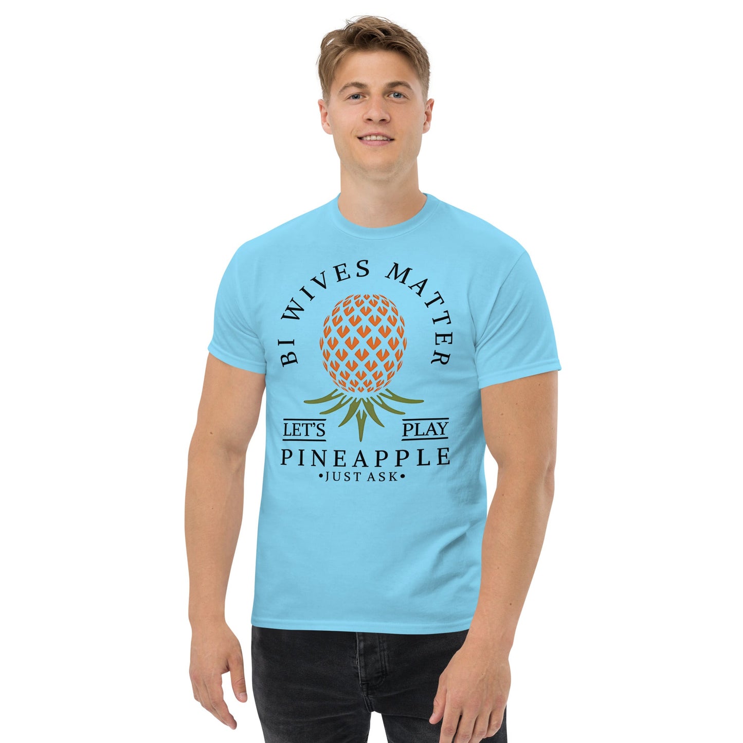 Classic T-shirt for Men Bi Wives Matter Upside Down Pineapple Dark - Swinger Clothing