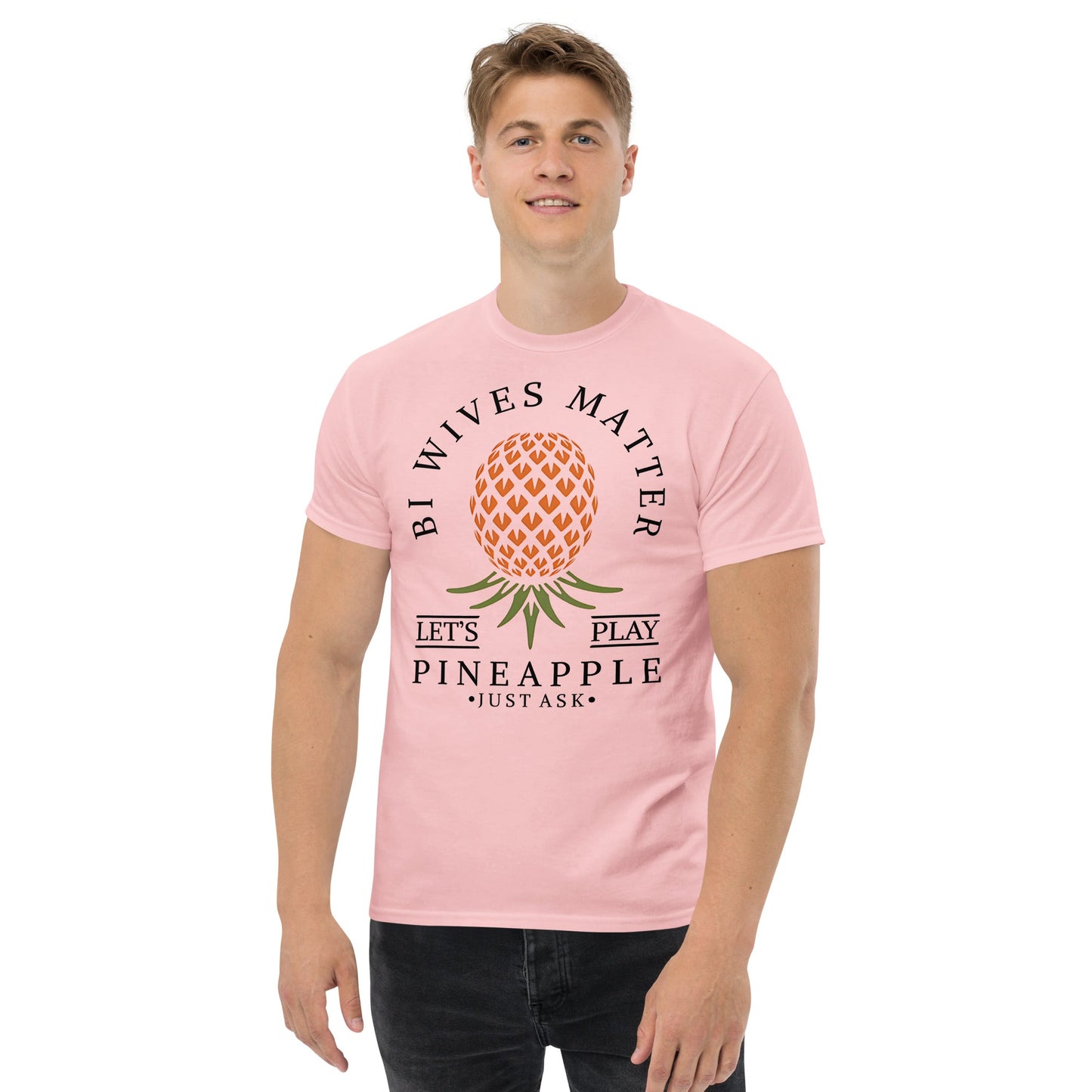 Classic T-shirt for Men Bi Wives Matter Upside Down Pineapple Dark - Swinger Clothing