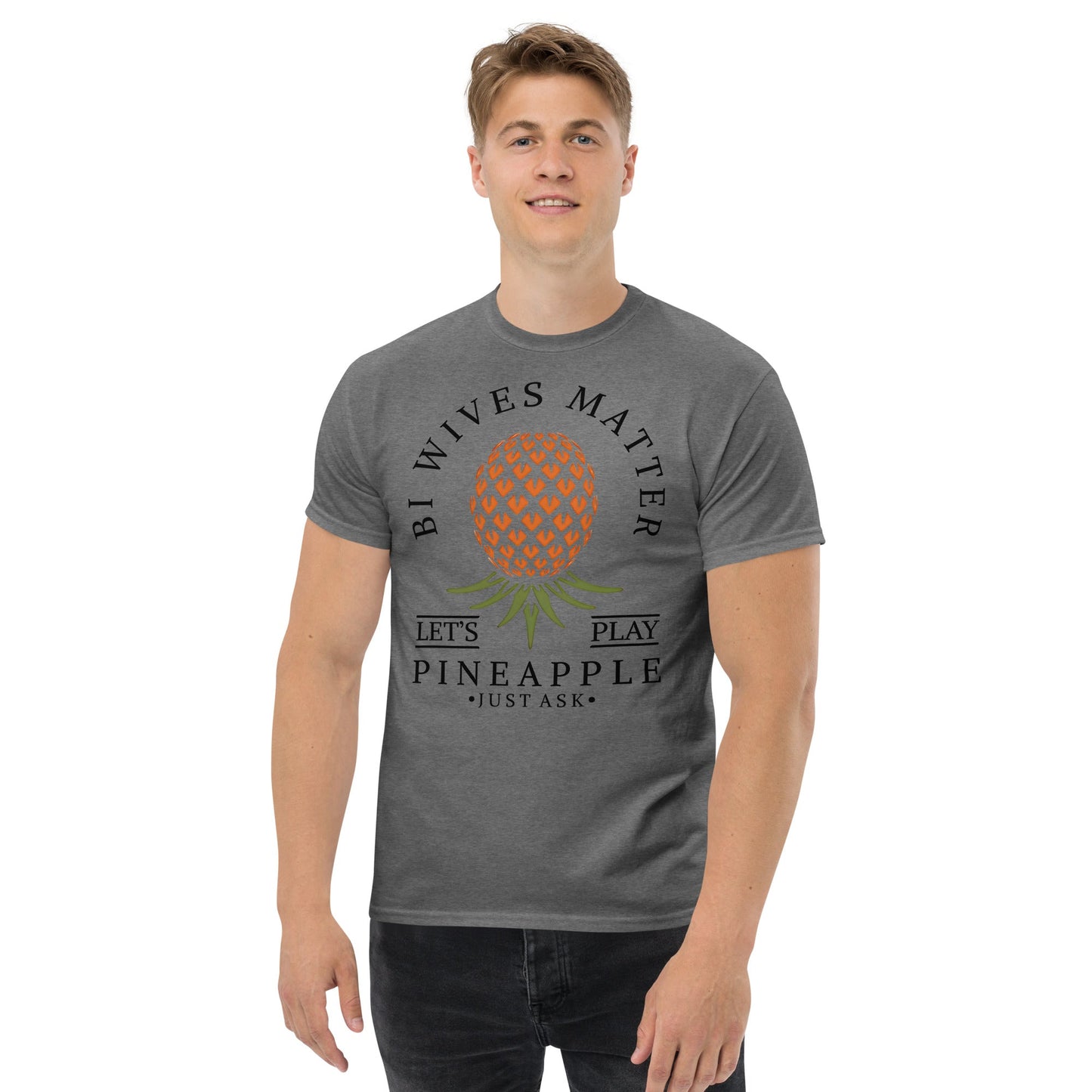 Classic T-shirt for Men Bi Wives Matter Upside Down Pineapple Dark - Swinger Clothing