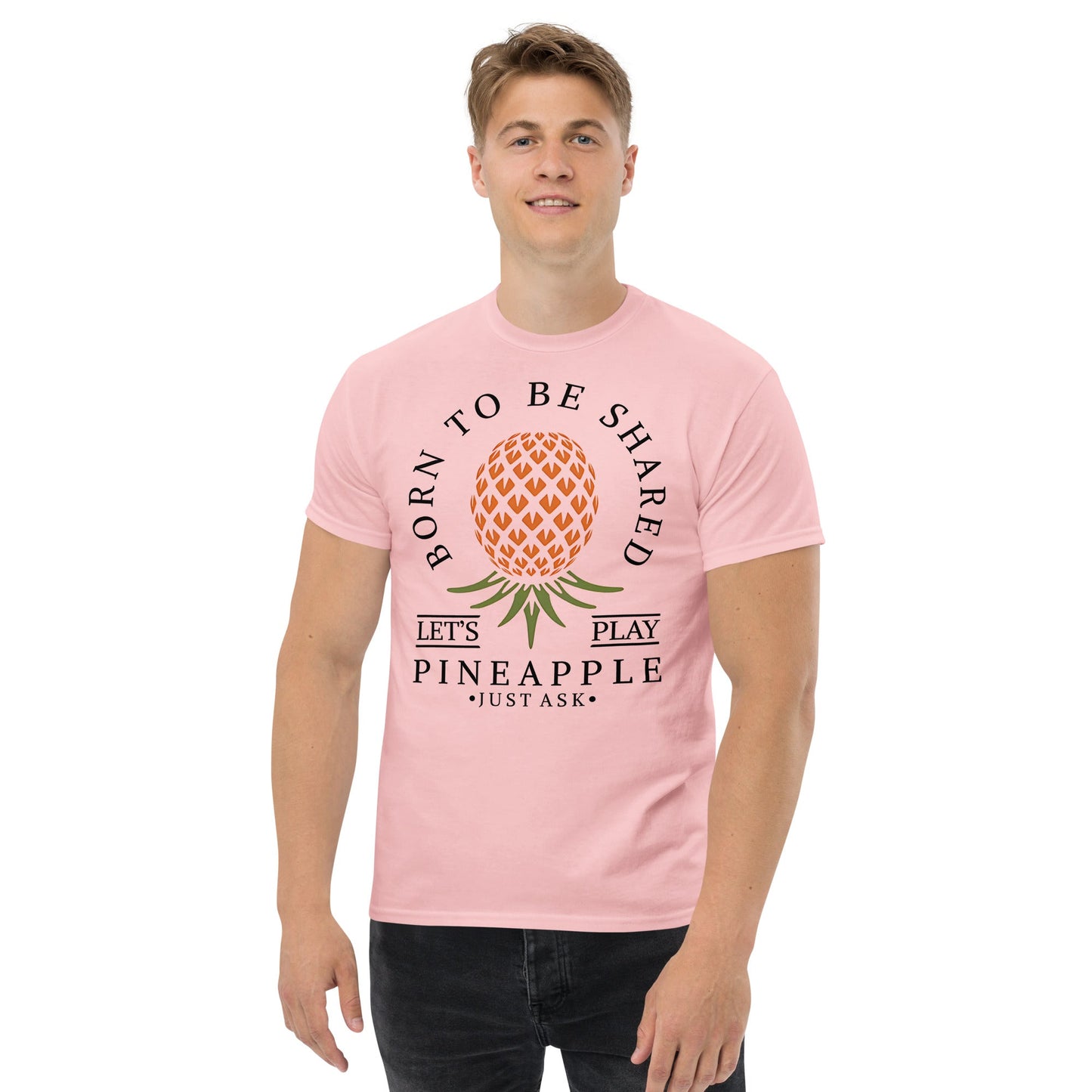 Classic T-shirt for Men Born To Be Shared Upside Down Pineapple Dark - Swinger Clothing