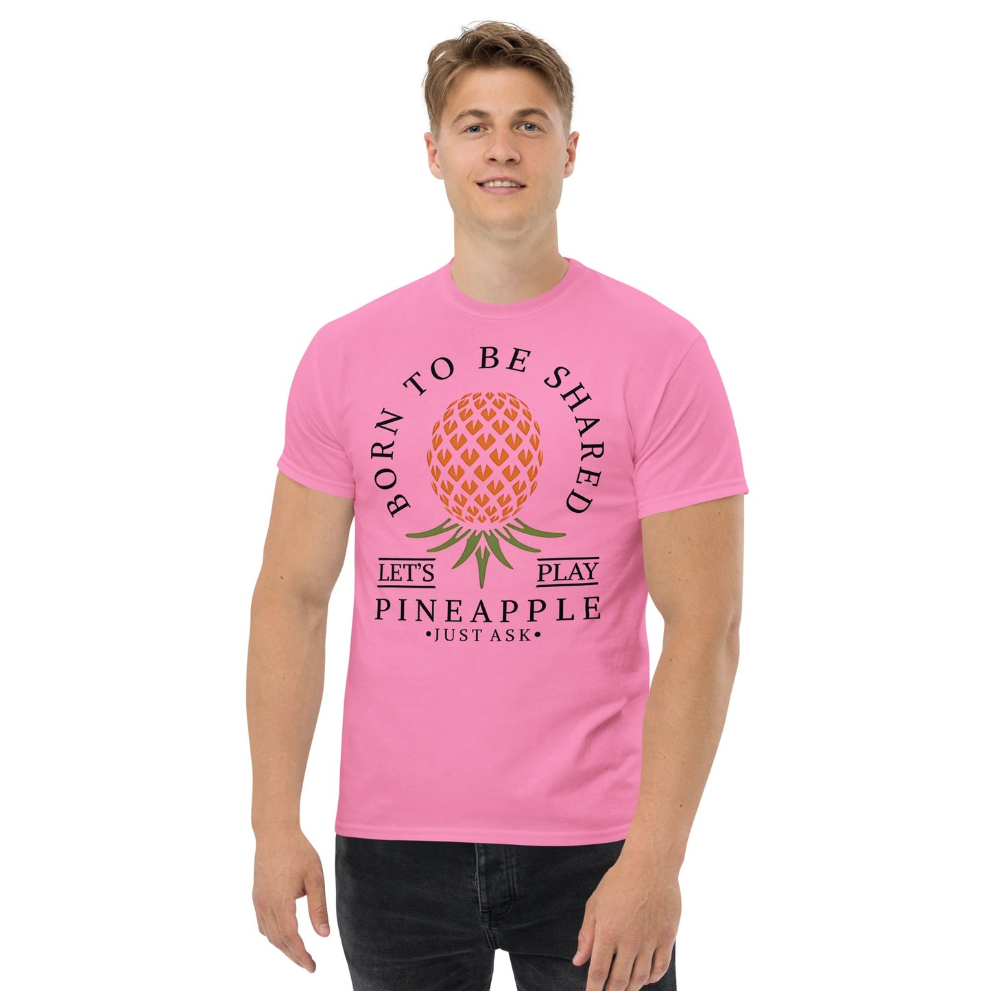 Classic T-shirt for Men Born To Be Shared Upside Down Pineapple Dark - Swinger Clothing