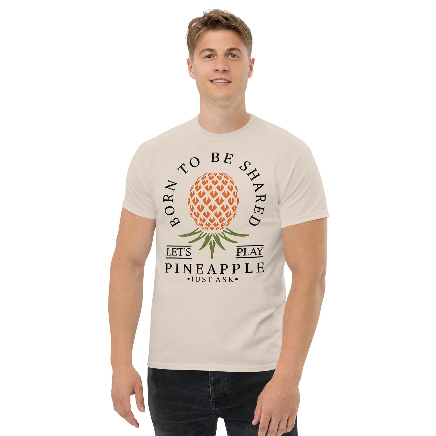 Classic T-shirt for Men Born To Be Shared Upside Down Pineapple Dark - Swinger Clothing