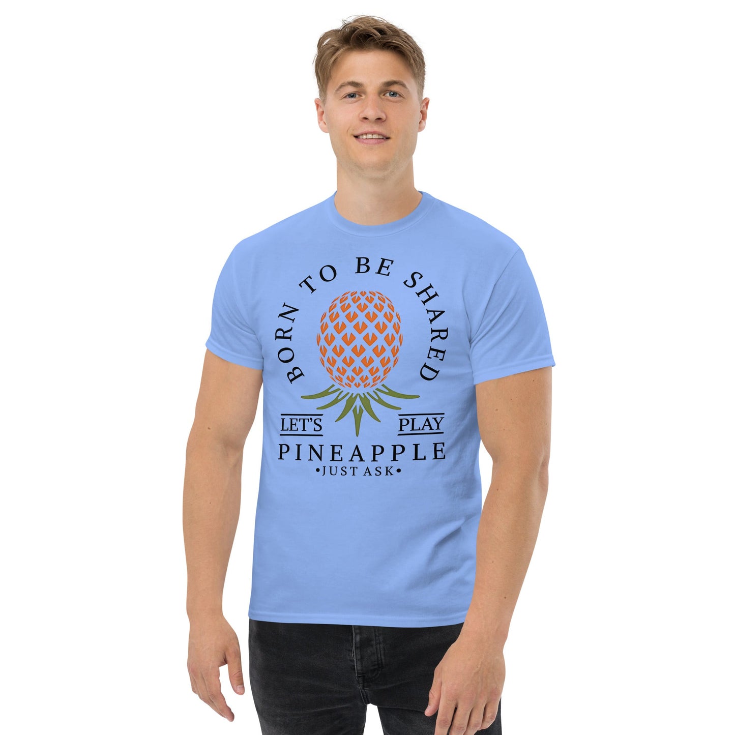 Classic T-shirt for Men Born To Be Shared Upside Down Pineapple Dark - Swinger Clothing