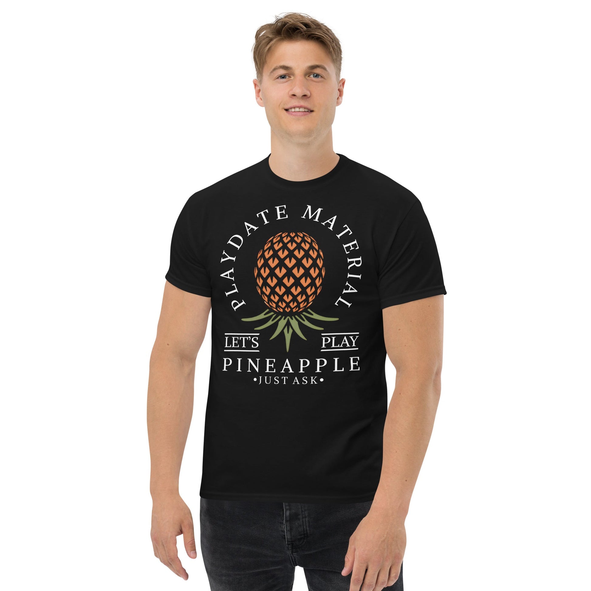 Classic T-shirt for Men Playdate Material Upside Down Pineapple Dark - Swinger Clothing