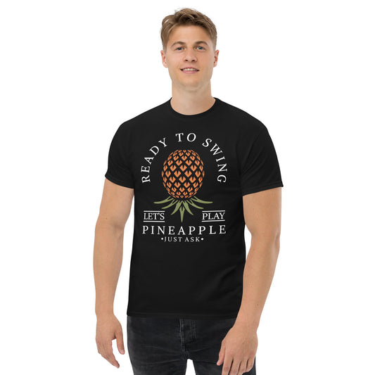 Classic T-shirt for Men Ready to Swing Upside Down Pineapple Dark - Swinger Clothing
