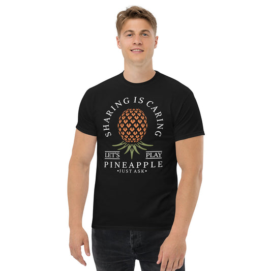 Classic T-shirt for Men Sharing is Caring Upside Down Pineapple Dark - Swinger Clothing