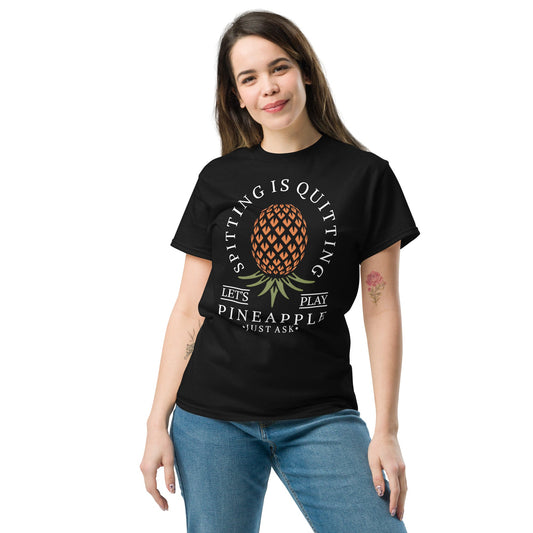 Classic T-shirt for Women Spitting is Quitting Upside Down Pineapple Dark - Swinger Clothing